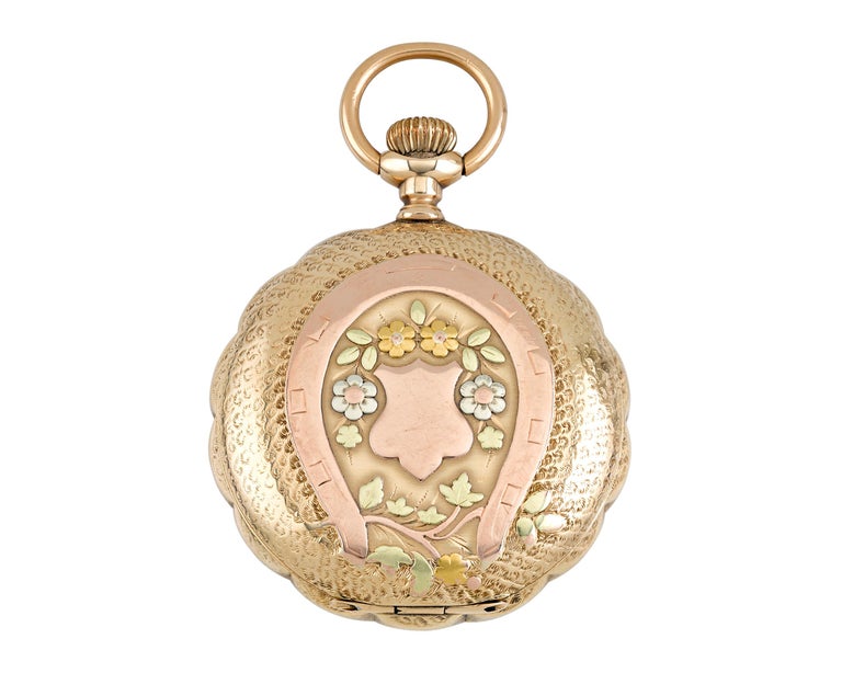 Waltham TriColored Gold Horse Pocket Watch For Sale at 1stDibs