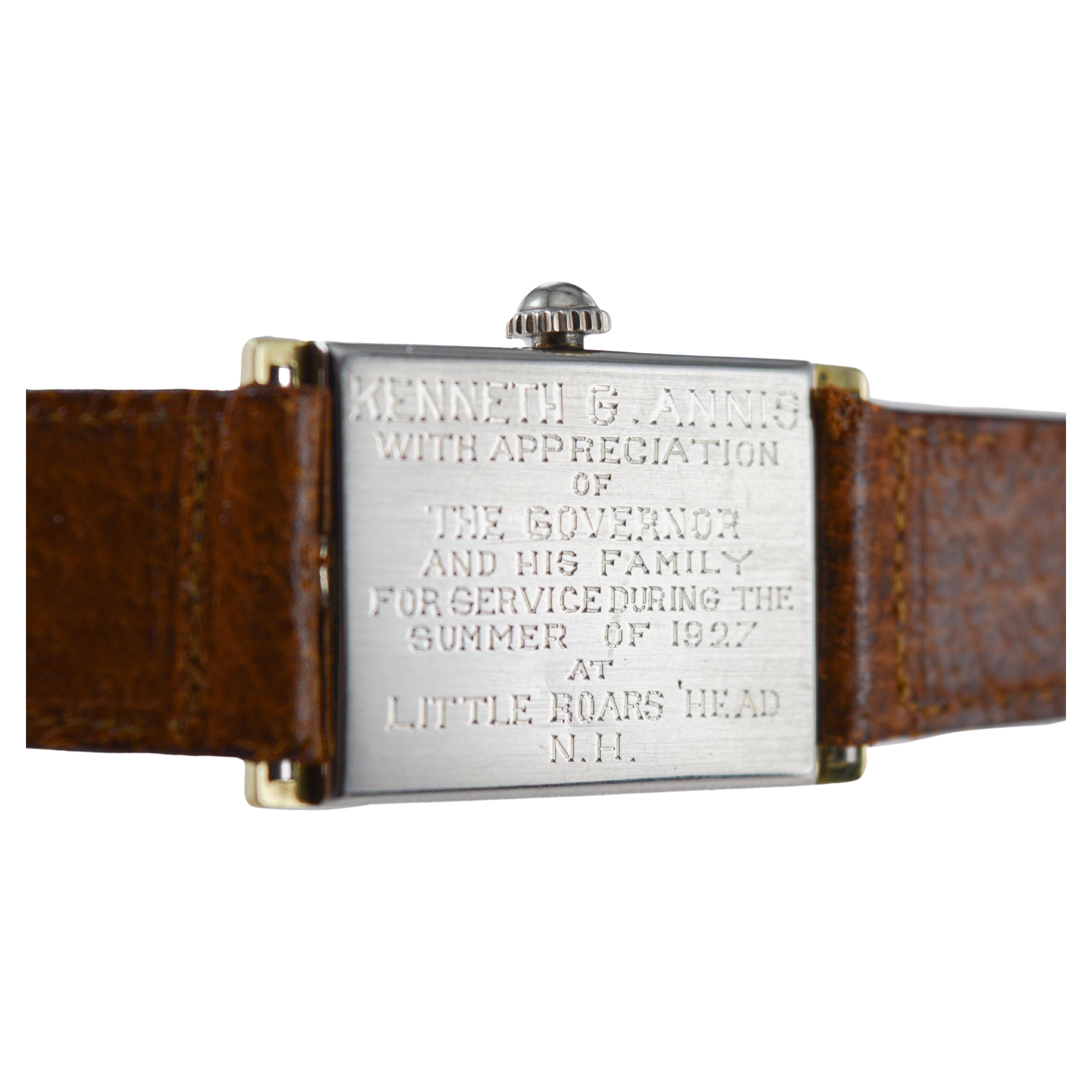 Waltham Two Tone 14Kt. Solid Gold Rectangle Art Deco Watch circa 1927 For Sale 10