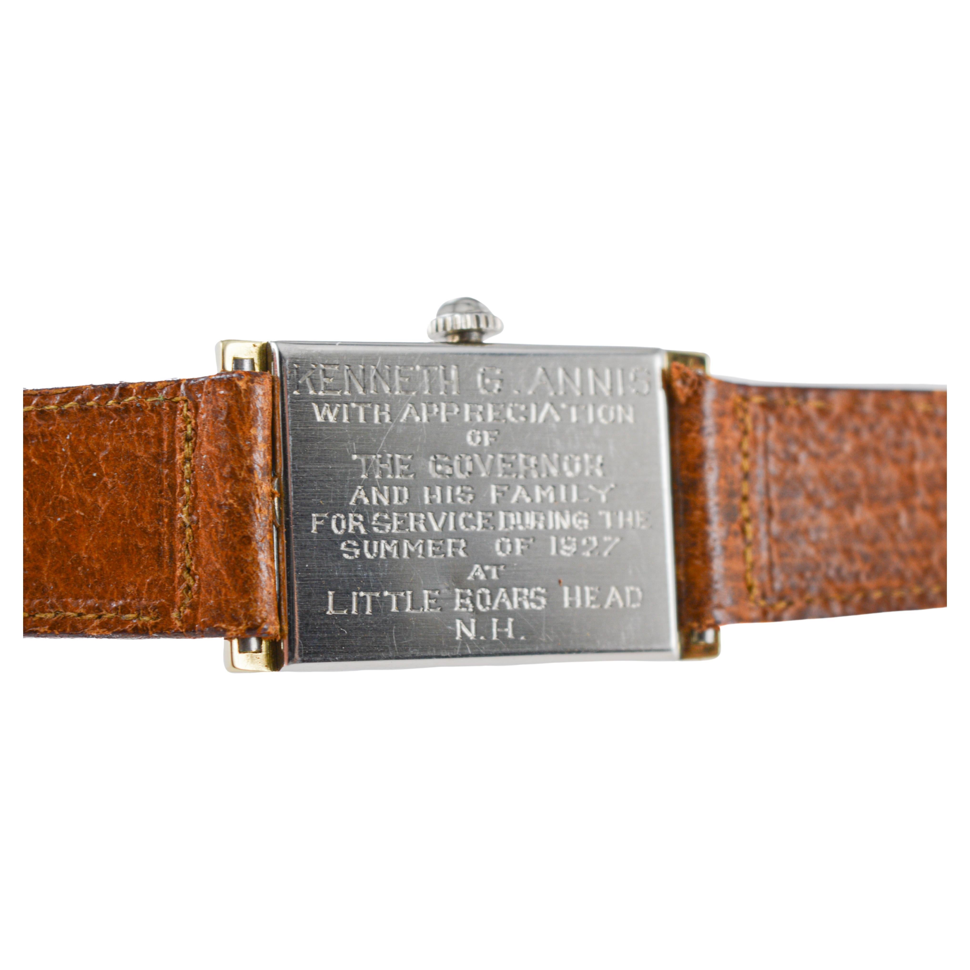 Waltham Two Tone 14Kt. Solid Gold Rectangle Art Deco Watch circa 1927 For Sale 11
