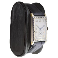 Waltham Two Tone 14Kt. Solid Gold Rectangle Art Deco Watch circa 1927