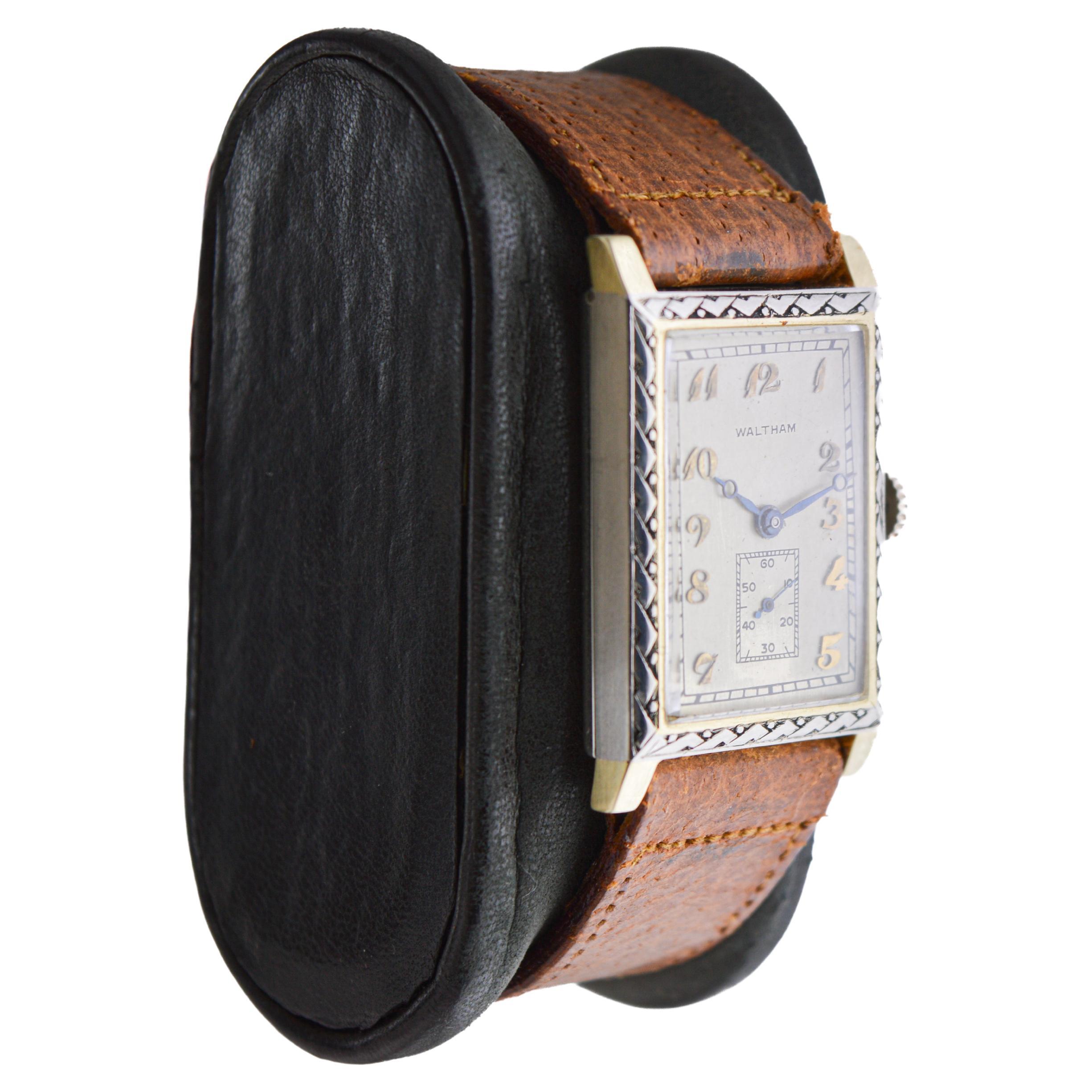 Waltham Two Tone 14Kt. Solid Gold Rectangle Art Deco Watch circa 1927 For Sale 5