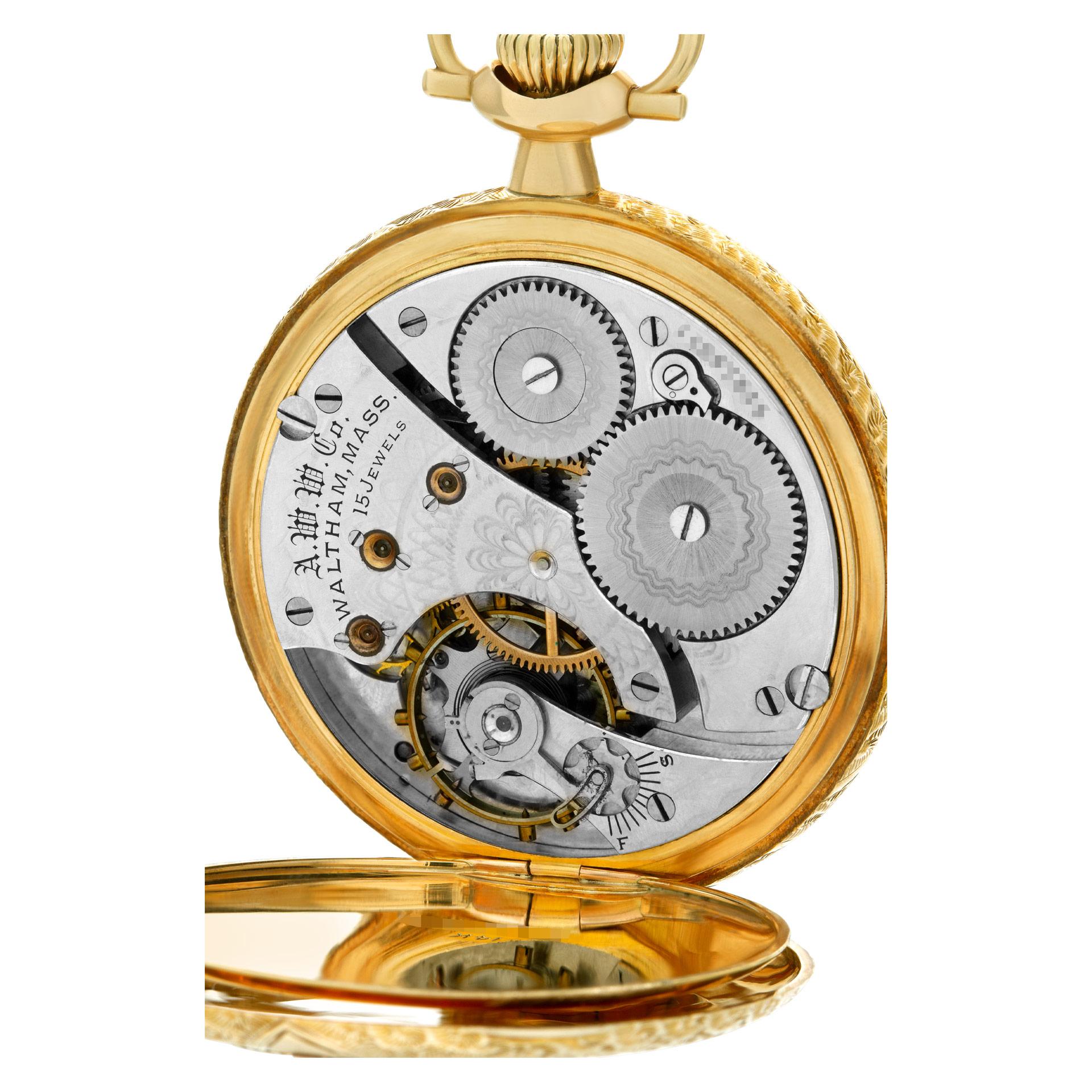 Waltham Wadsworth Pocketwatch in 14k White Porcelain Dial In Good Condition For Sale In Surfside, FL
