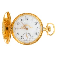 Montre de poche Waltham Wadsworth avec cadran en porcelaine blanche 14 carats