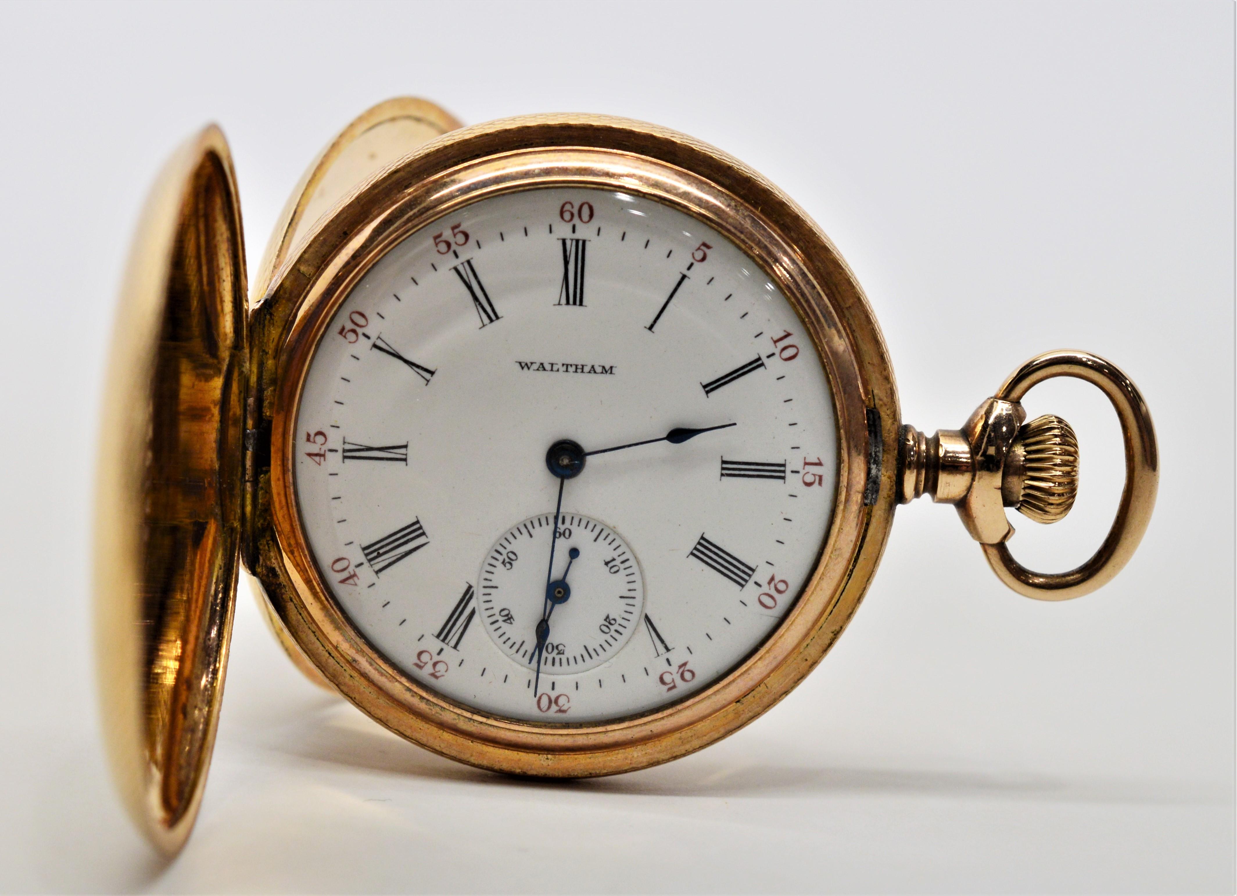 Waltham Watch Co. 14 Karat Yellow Gold Seaside Pocket Watch In Excellent Condition In Mount Kisco, NY