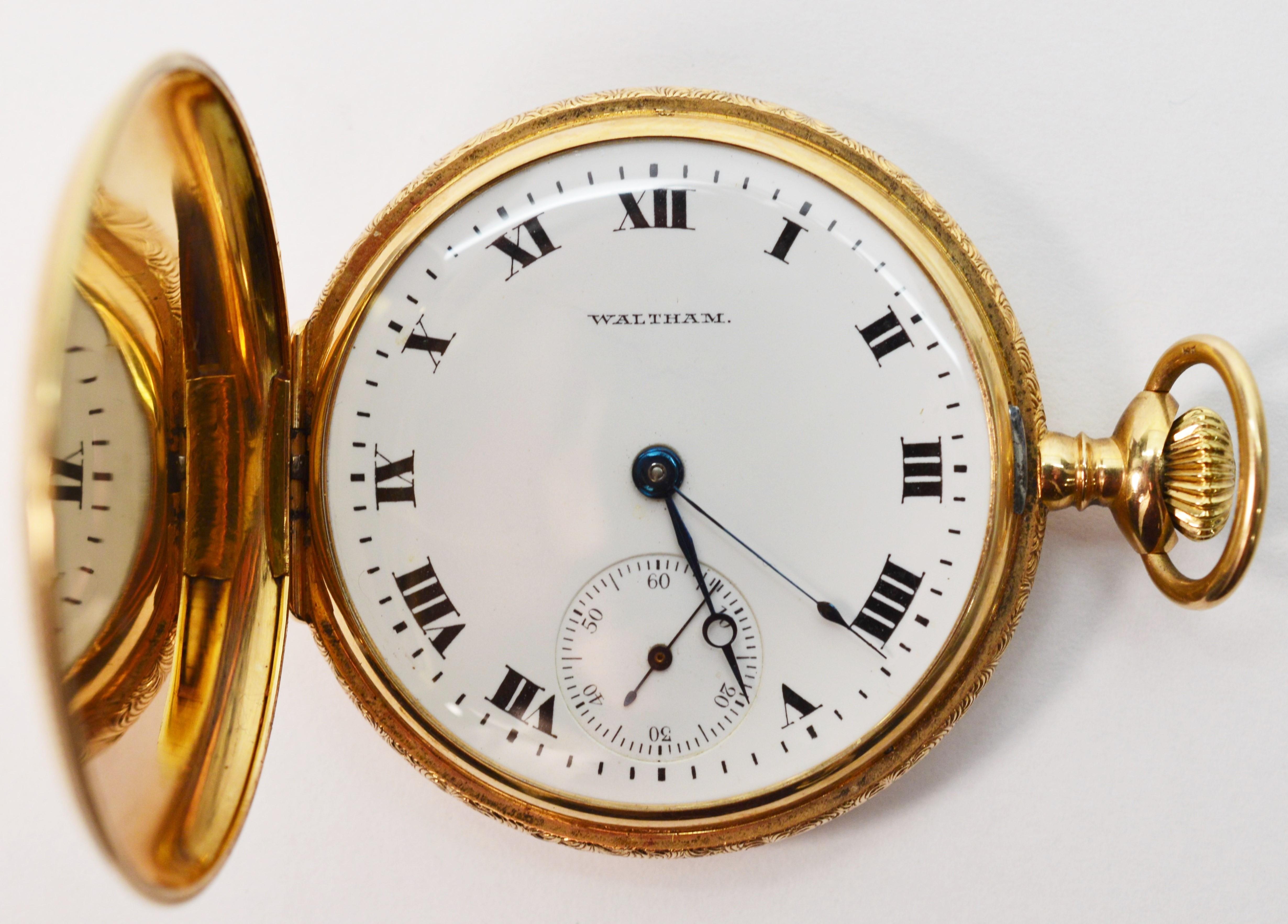 Waltham Watch Co. Gold Hunting Case Antique Pocket Watch 6