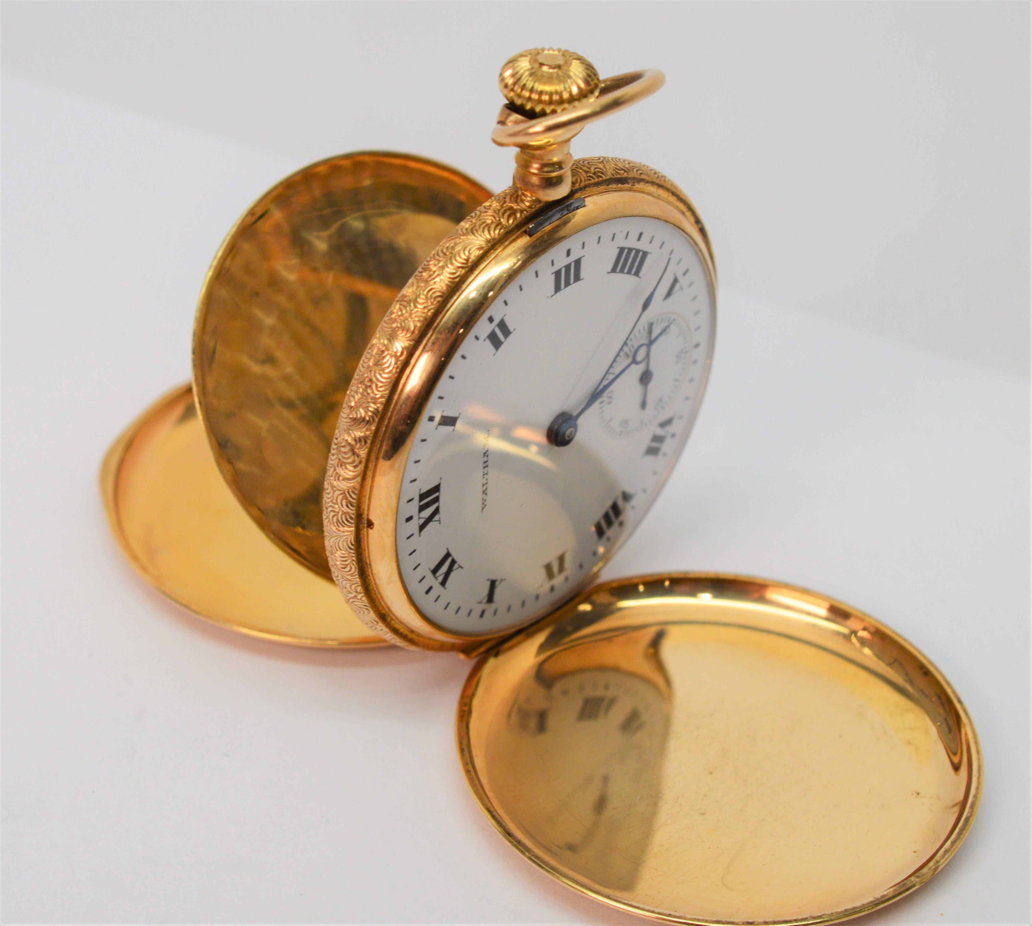Waltham Watch Co. Gold Hunting Case Antique Pocket Watch In Good Condition In Mount Kisco, NY