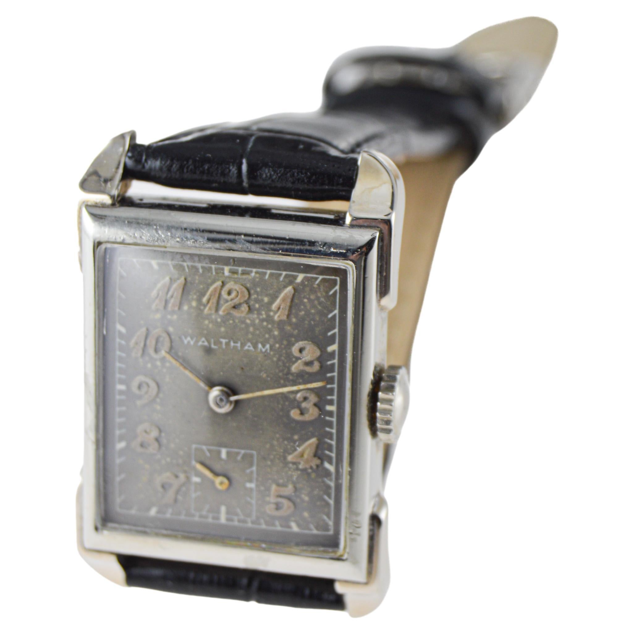 Waltham White Gold Filled Art Deco Tank Style Watch American Made 1940's For Sale 1