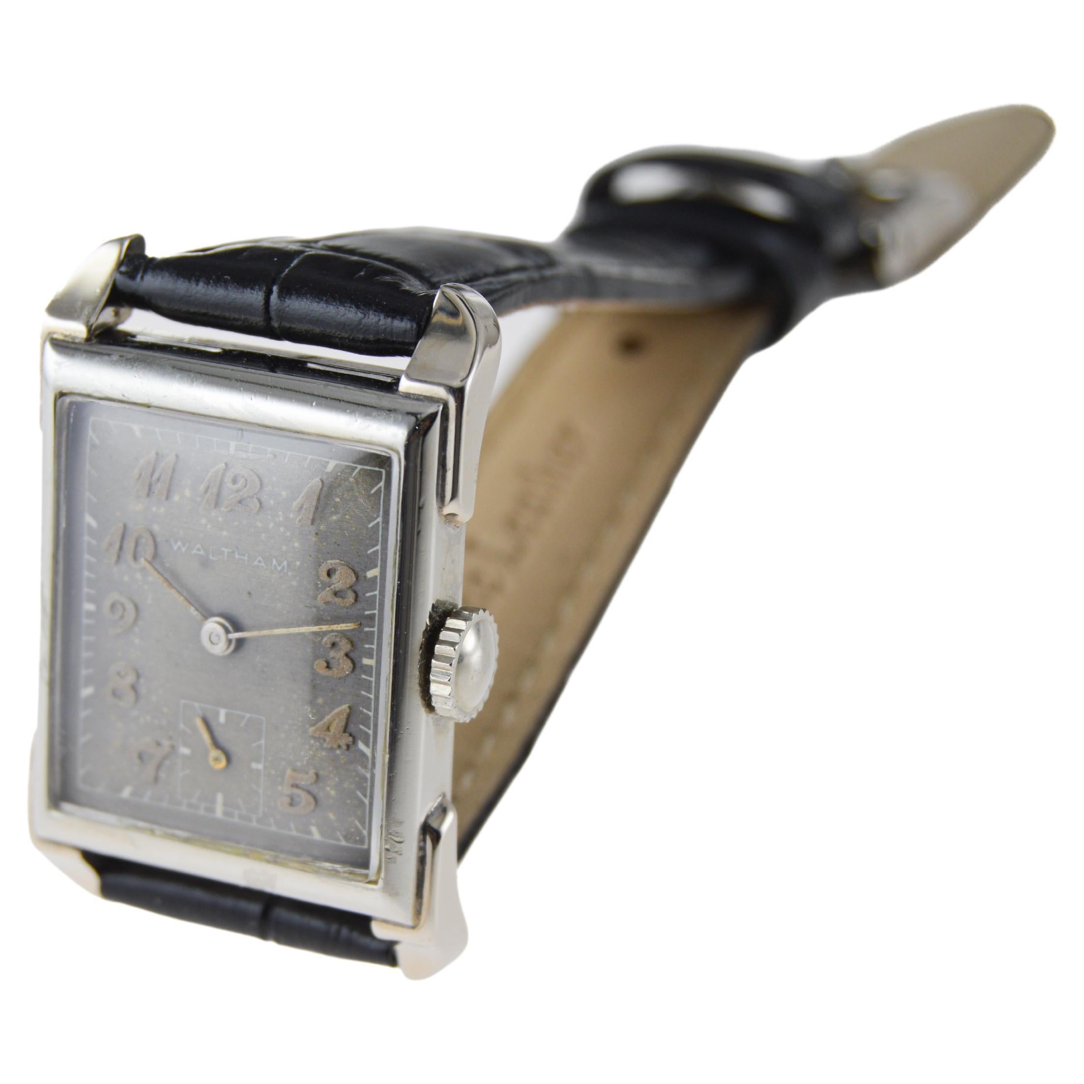 Waltham White Gold Filled Art Deco Tank Style Watch American Made 1940's For Sale 2