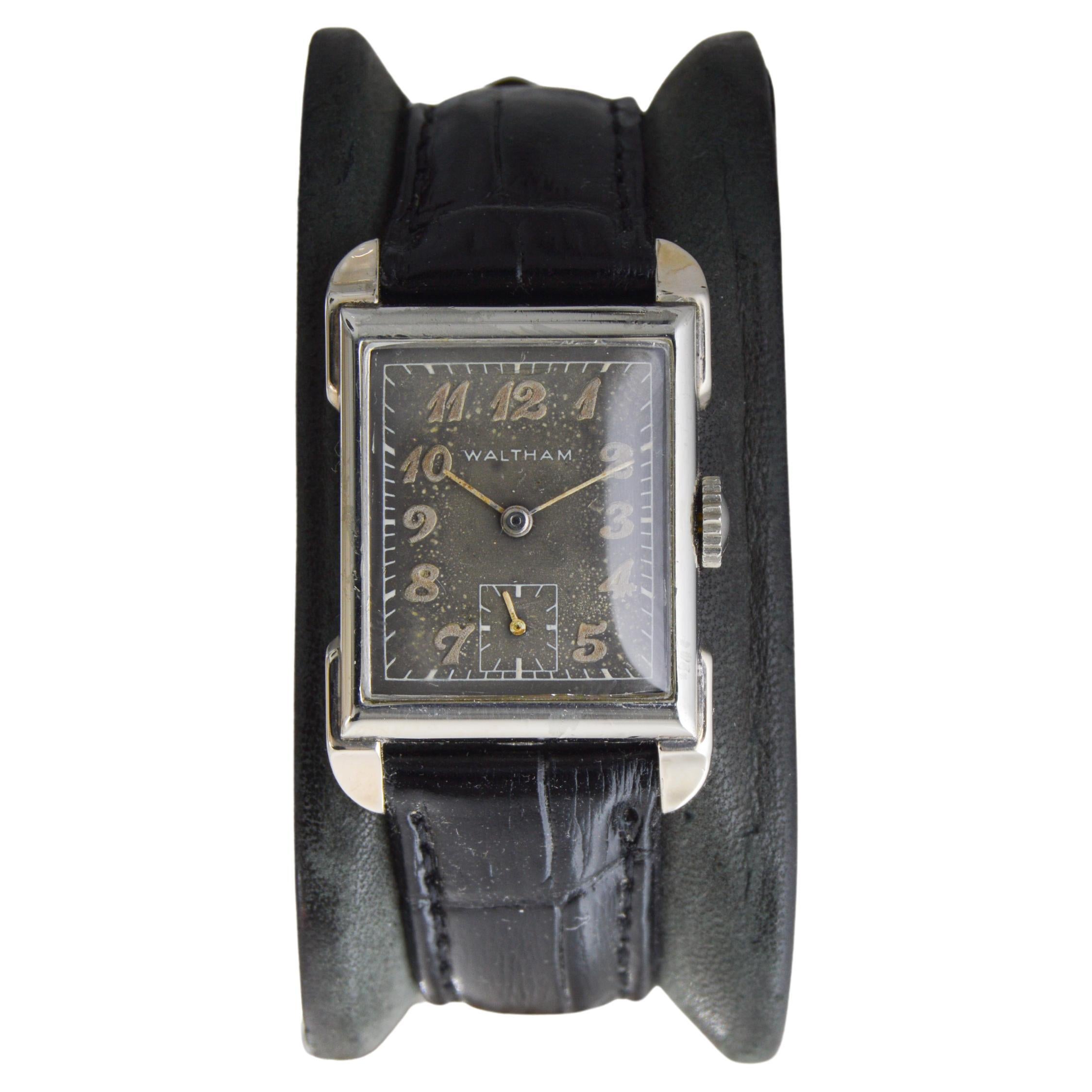 Waltham White Gold Filled Art Deco Tank Style Watch American Made 1940's For Sale