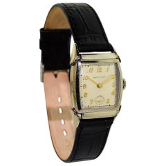 Vintage Waltham White Gold Filled Art Deco Tortue Shape Watch, circa 1948s