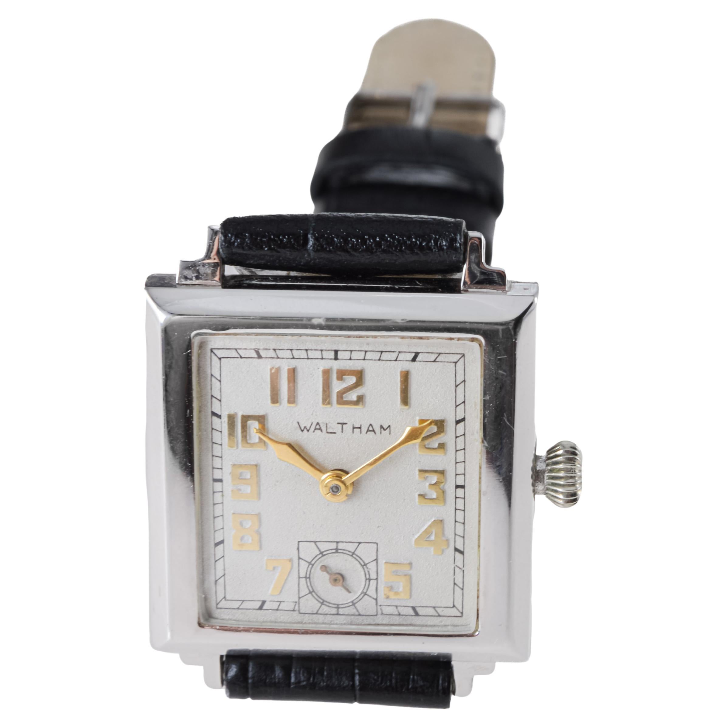 Waltham White Gold Filled Art Deco Watch circa 1934 For Sale 6