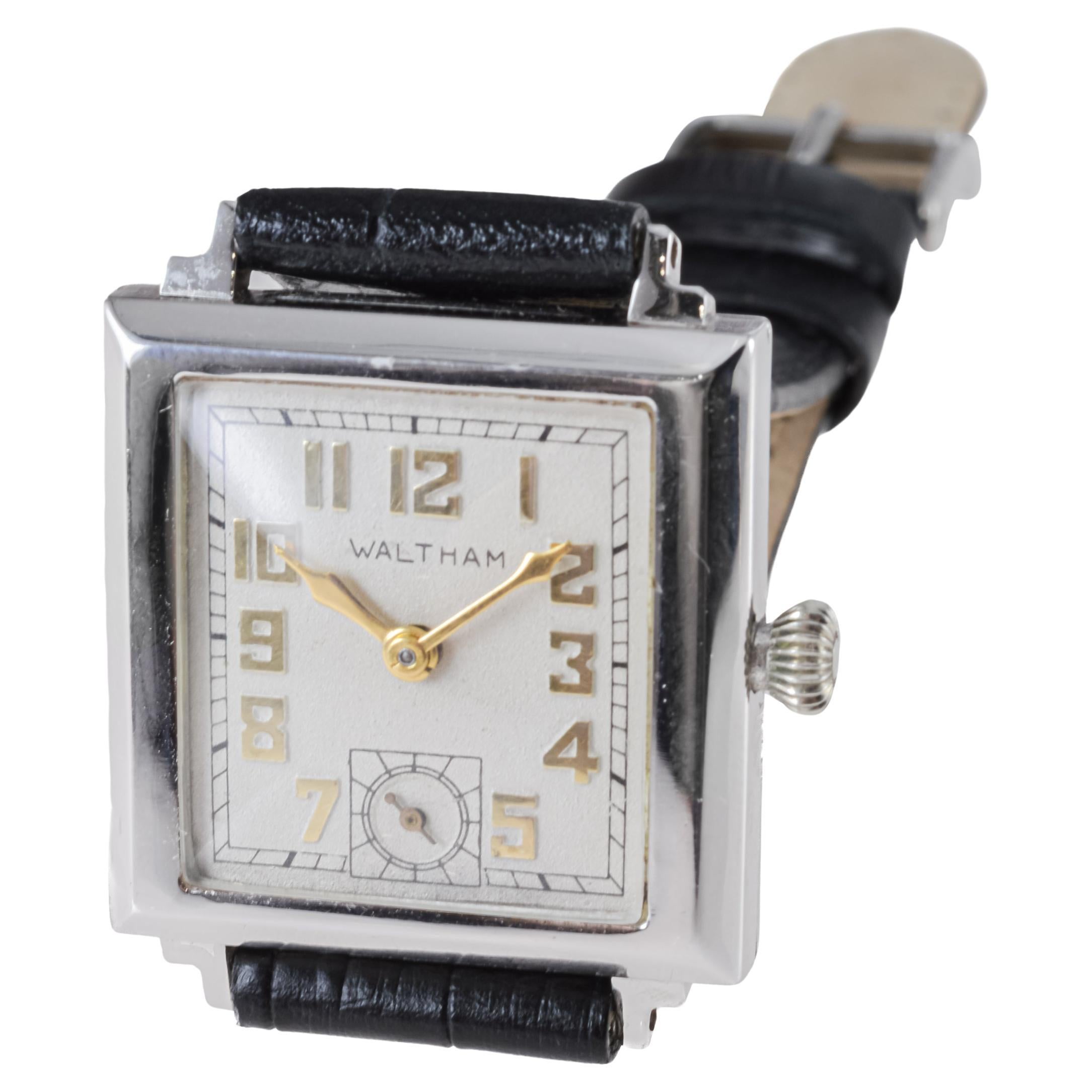 Waltham White Gold Filled Art Deco Watch circa 1934 For Sale 7