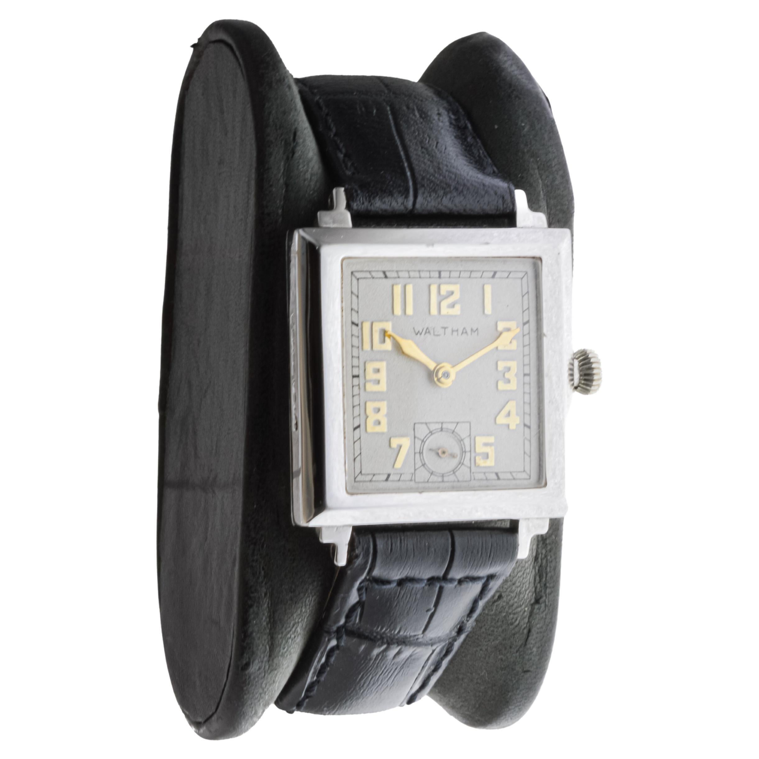 Waltham White Gold Filled Art Deco Watch circa 1934 In Excellent Condition For Sale In Long Beach, CA