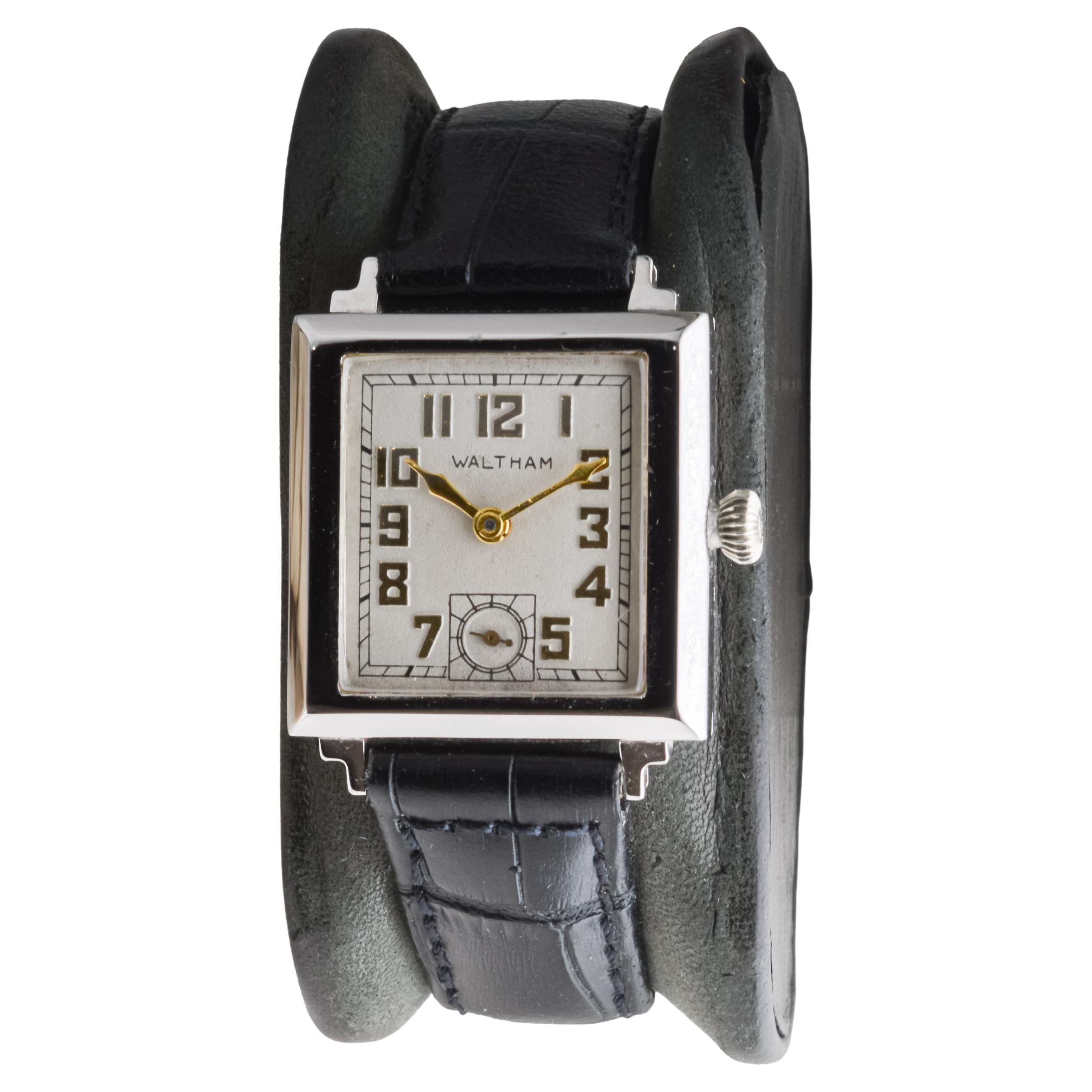 Waltham White Gold Filled Art Deco Watch circa 1934 For Sale 1