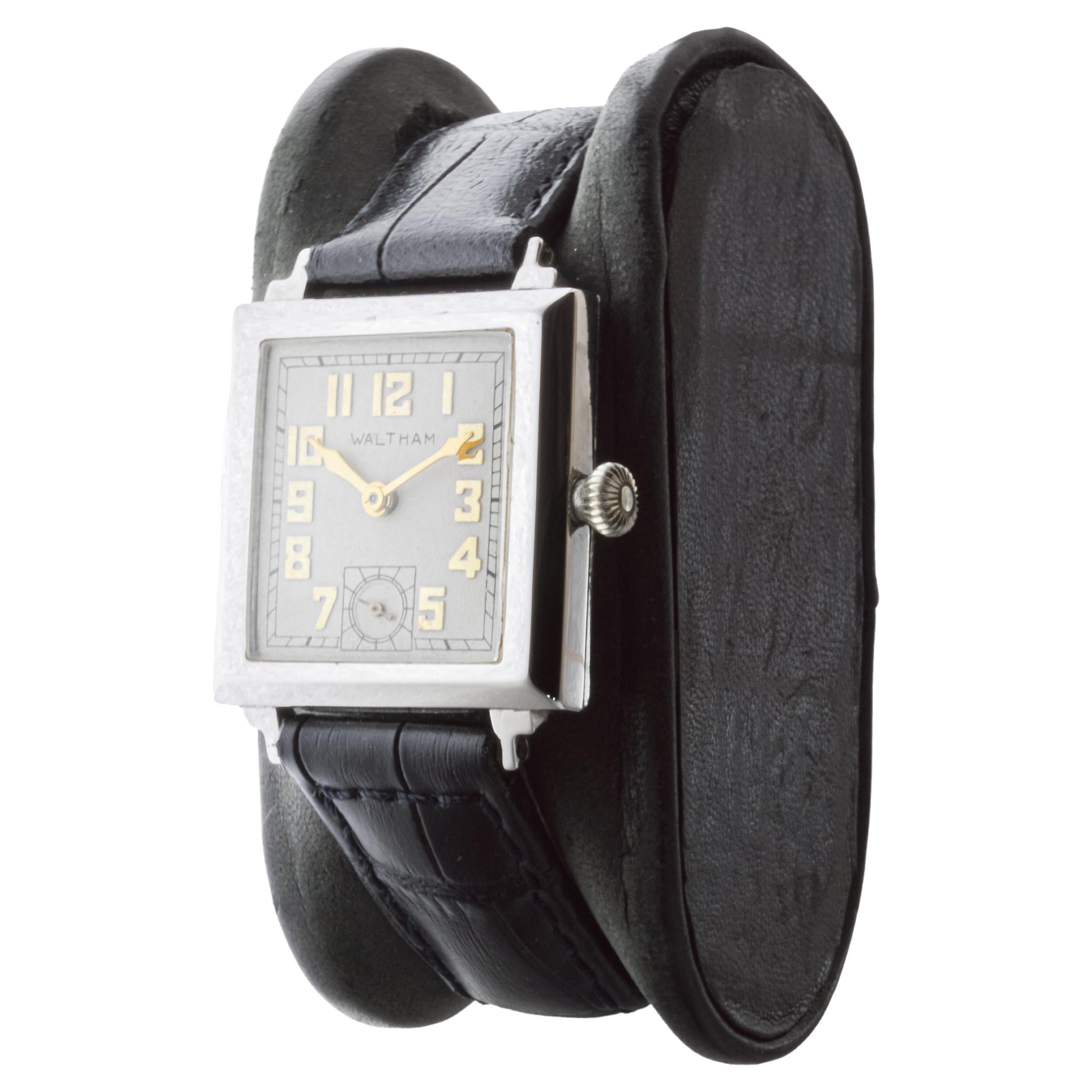 Waltham White Gold Filled Art Deco Watch circa 1934 For Sale 2