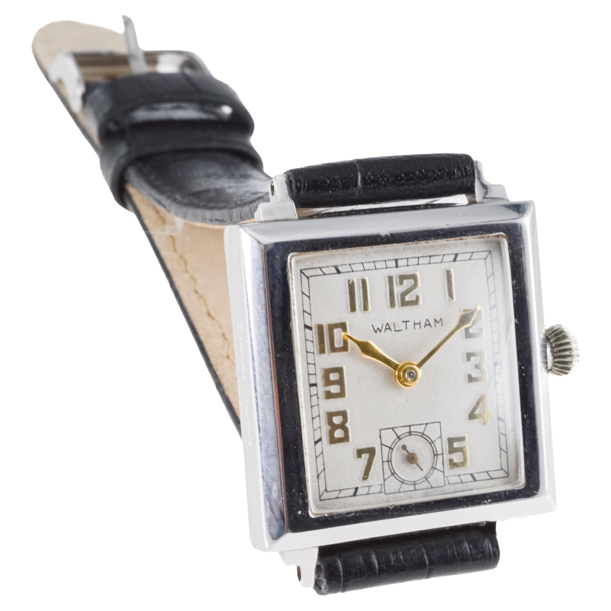 Waltham White Gold Filled Art Deco Watch circa 1934 For Sale 5