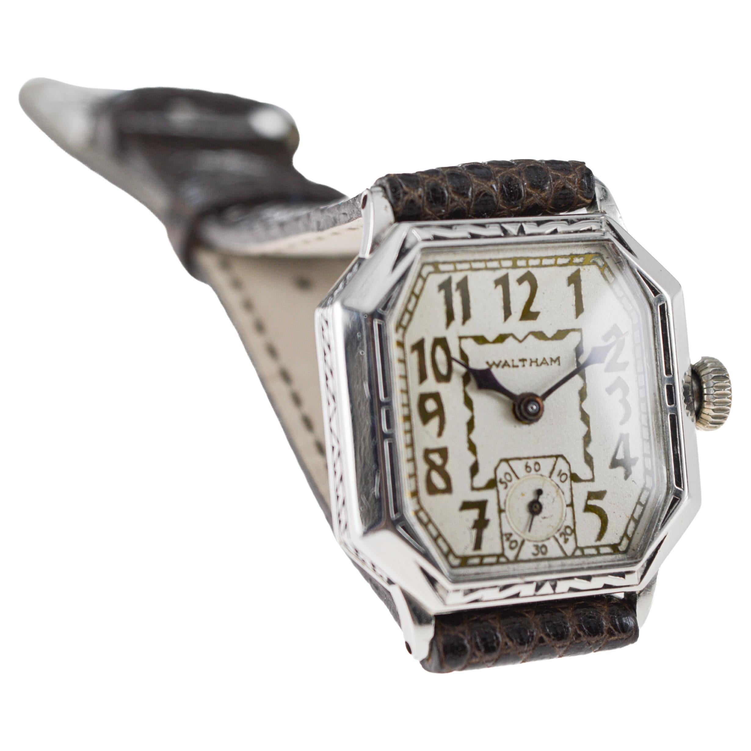 Waltham White Gold Filled Art Deco Watch with Original Dial circa 1926 For Sale 6