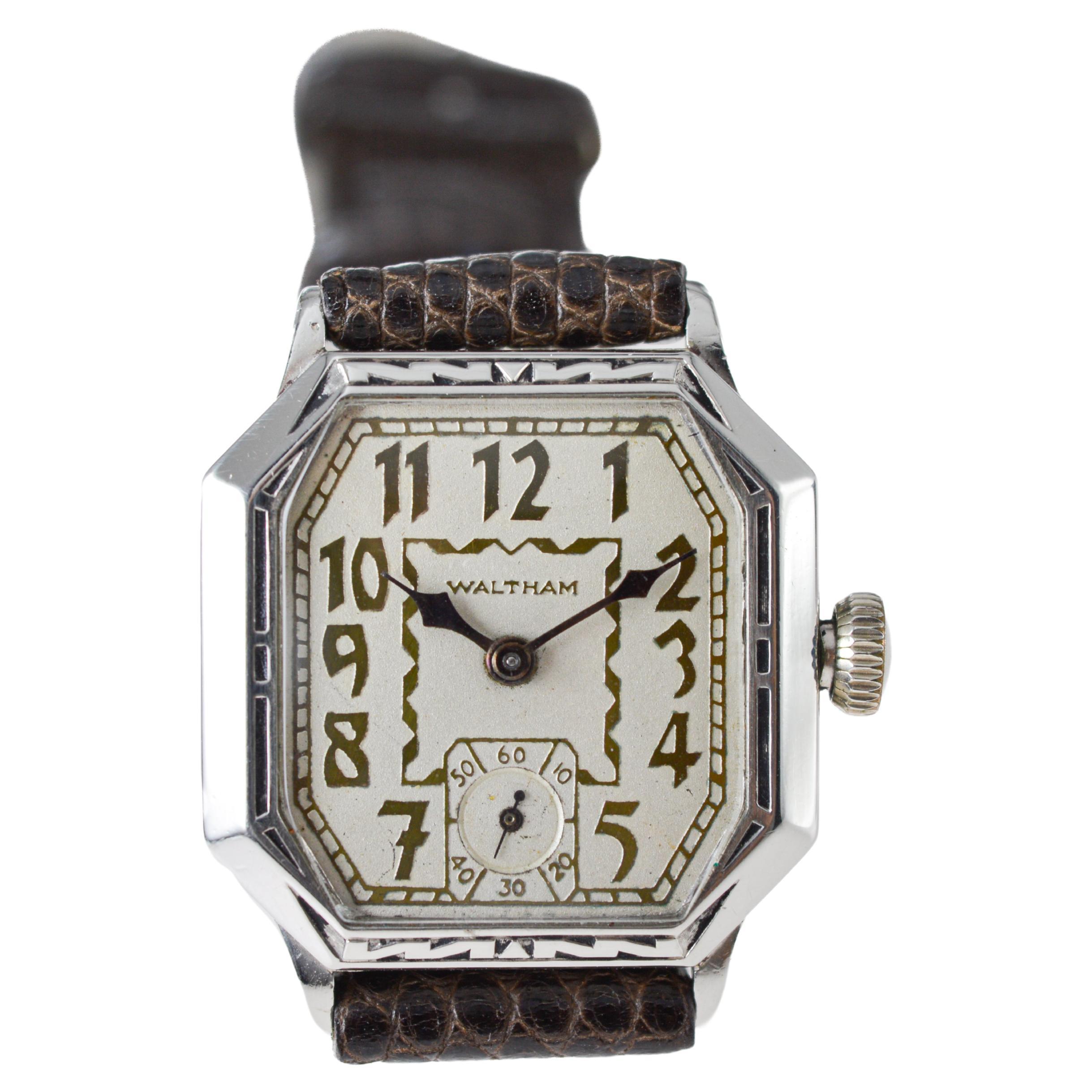 Waltham White Gold Filled Art Deco Watch with Original Dial circa 1926 For Sale 7
