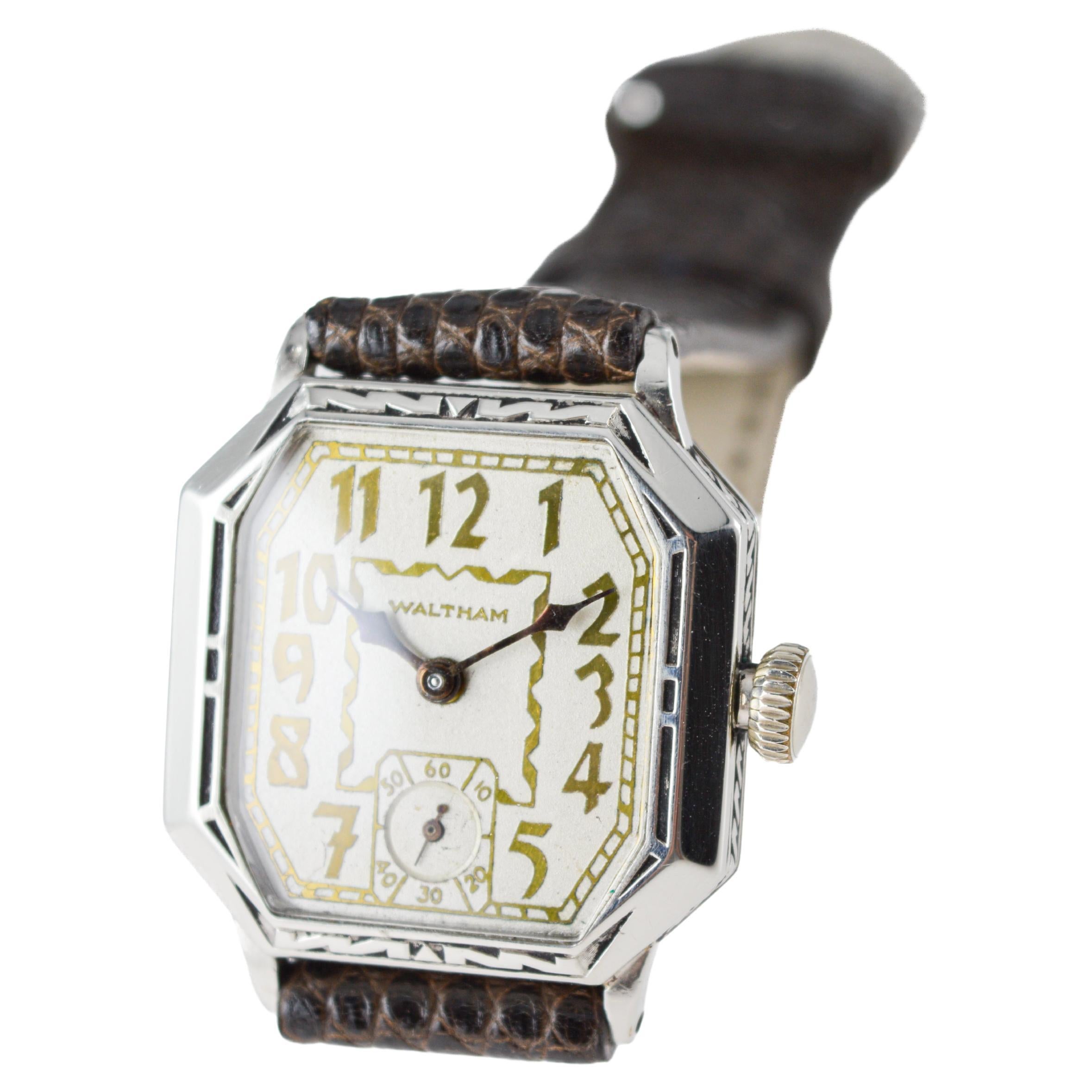 Waltham White Gold Filled Art Deco Watch with Original Dial circa 1926 For Sale 8