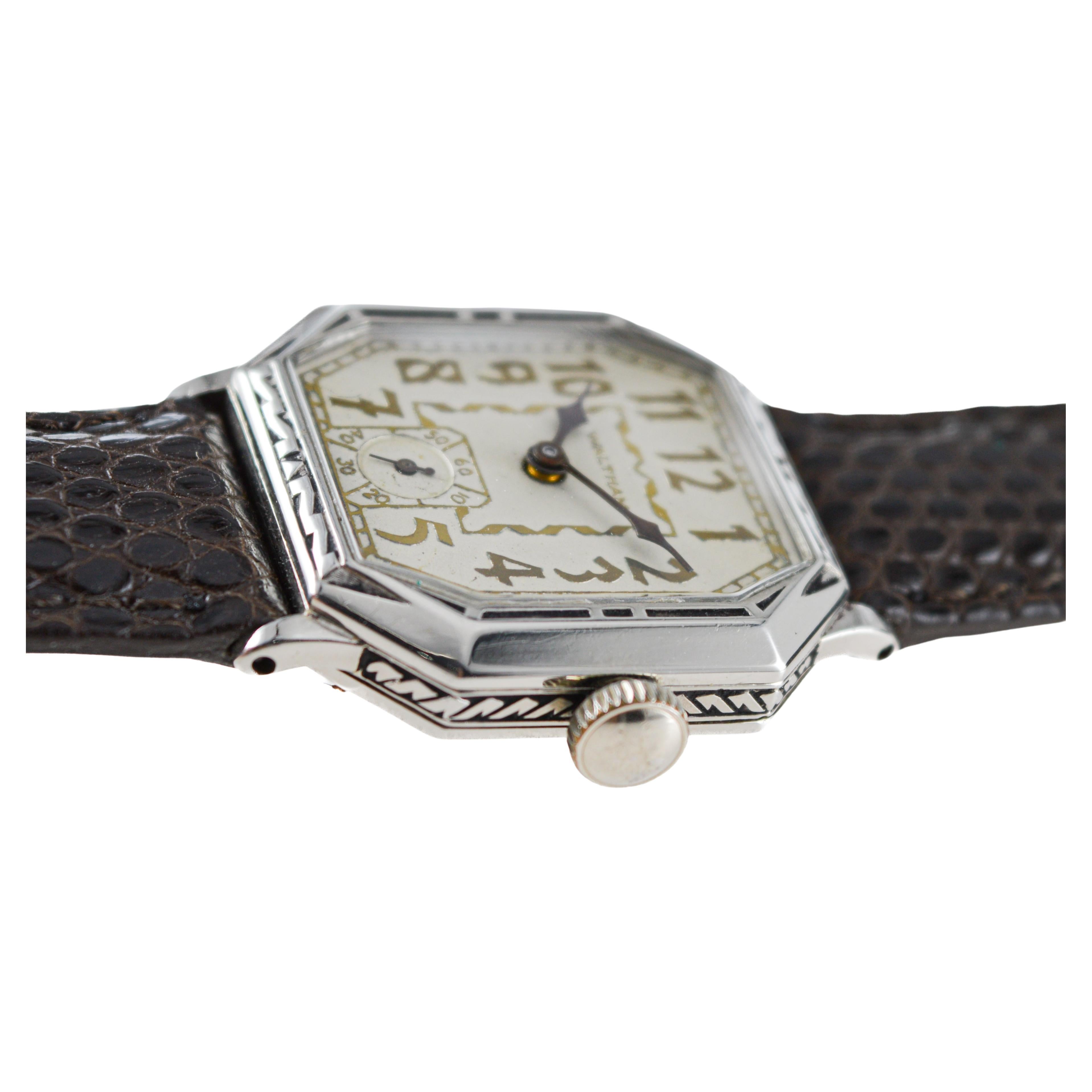 Waltham White Gold Filled Art Deco Watch with Original Dial circa 1926 For Sale 10