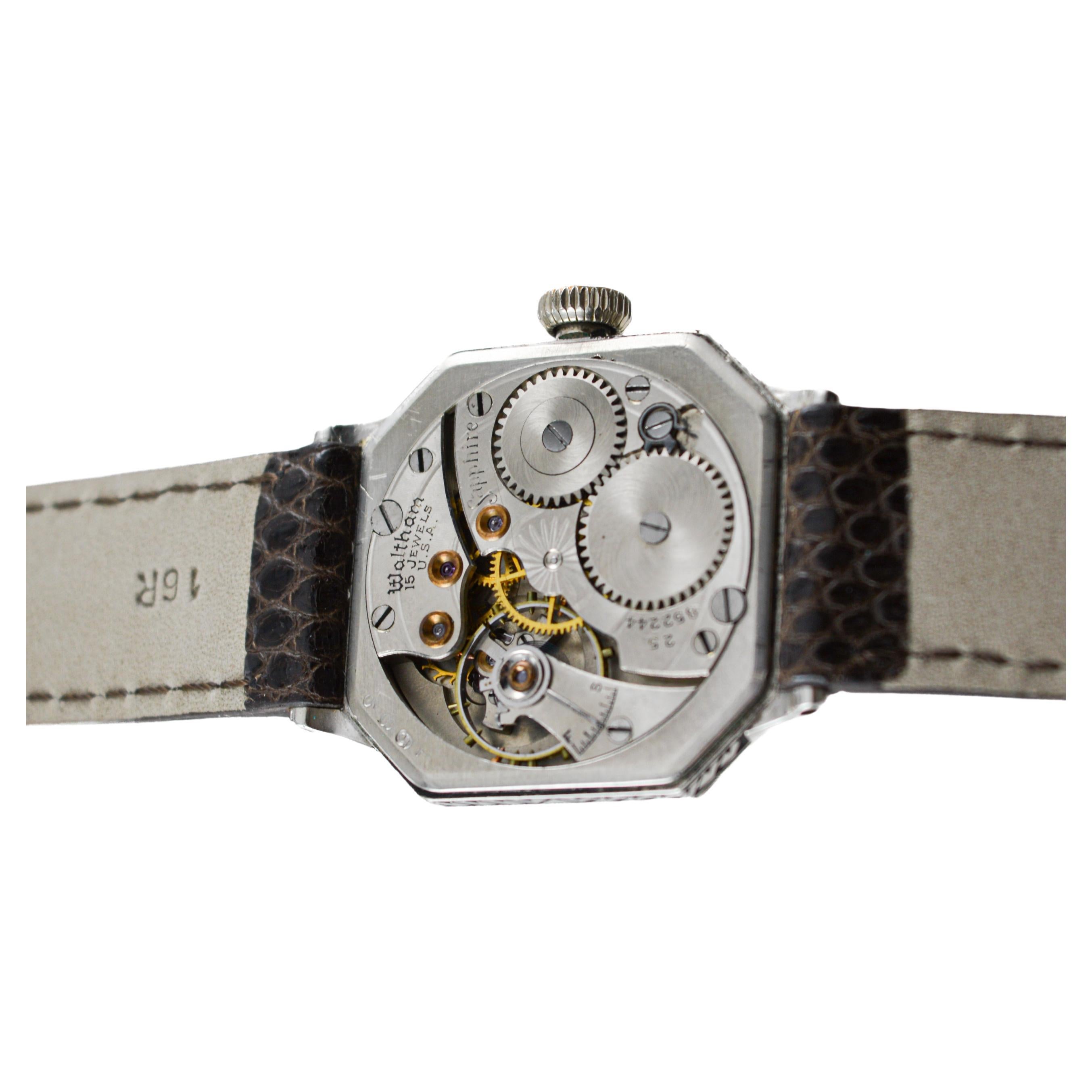 Waltham White Gold Filled Art Deco Watch with Original Dial circa 1926 For Sale 14