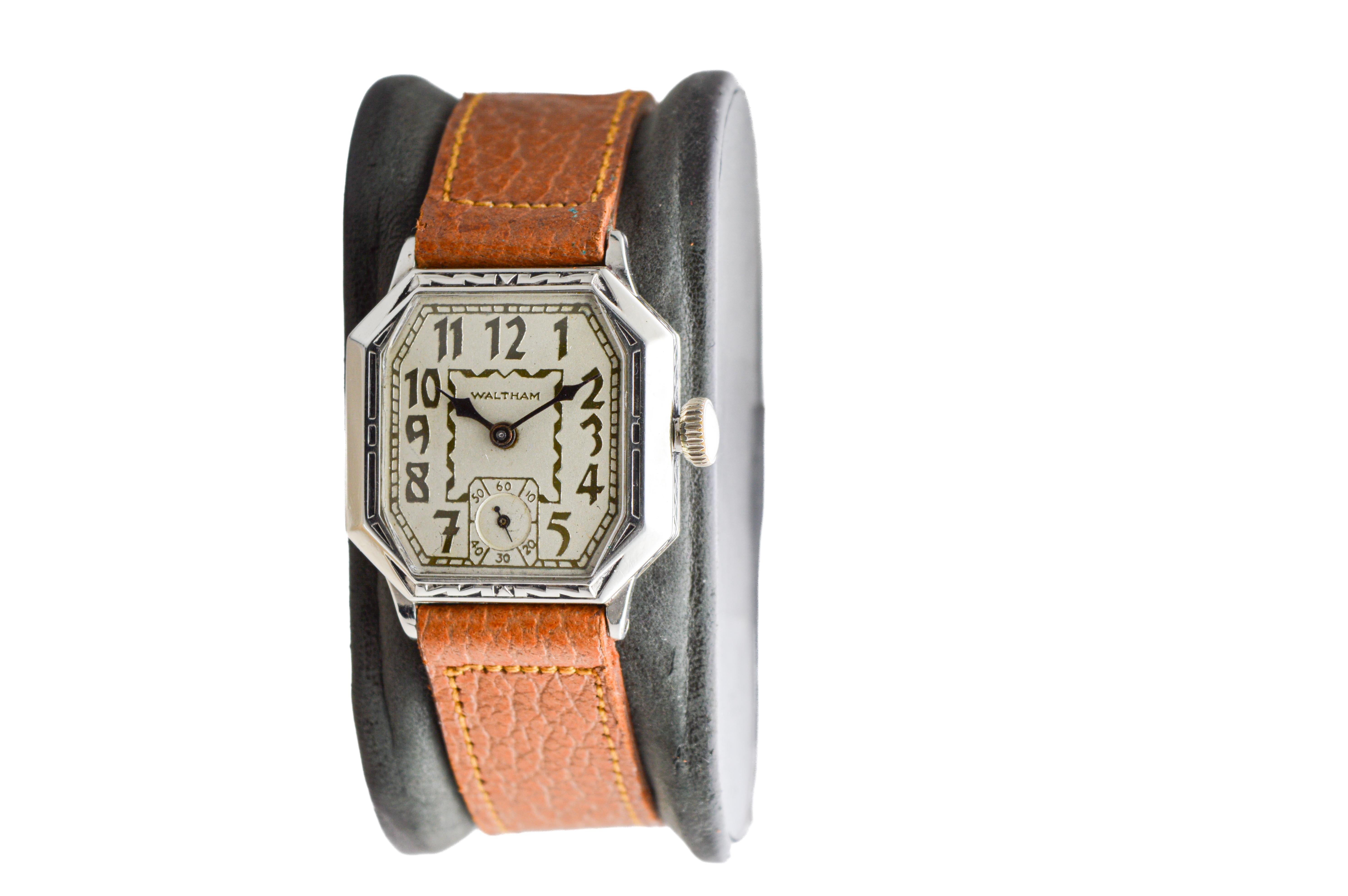 Waltham White Gold Filled Art Deco Watch with Original Dial circa 1926 In Excellent Condition For Sale In Long Beach, CA