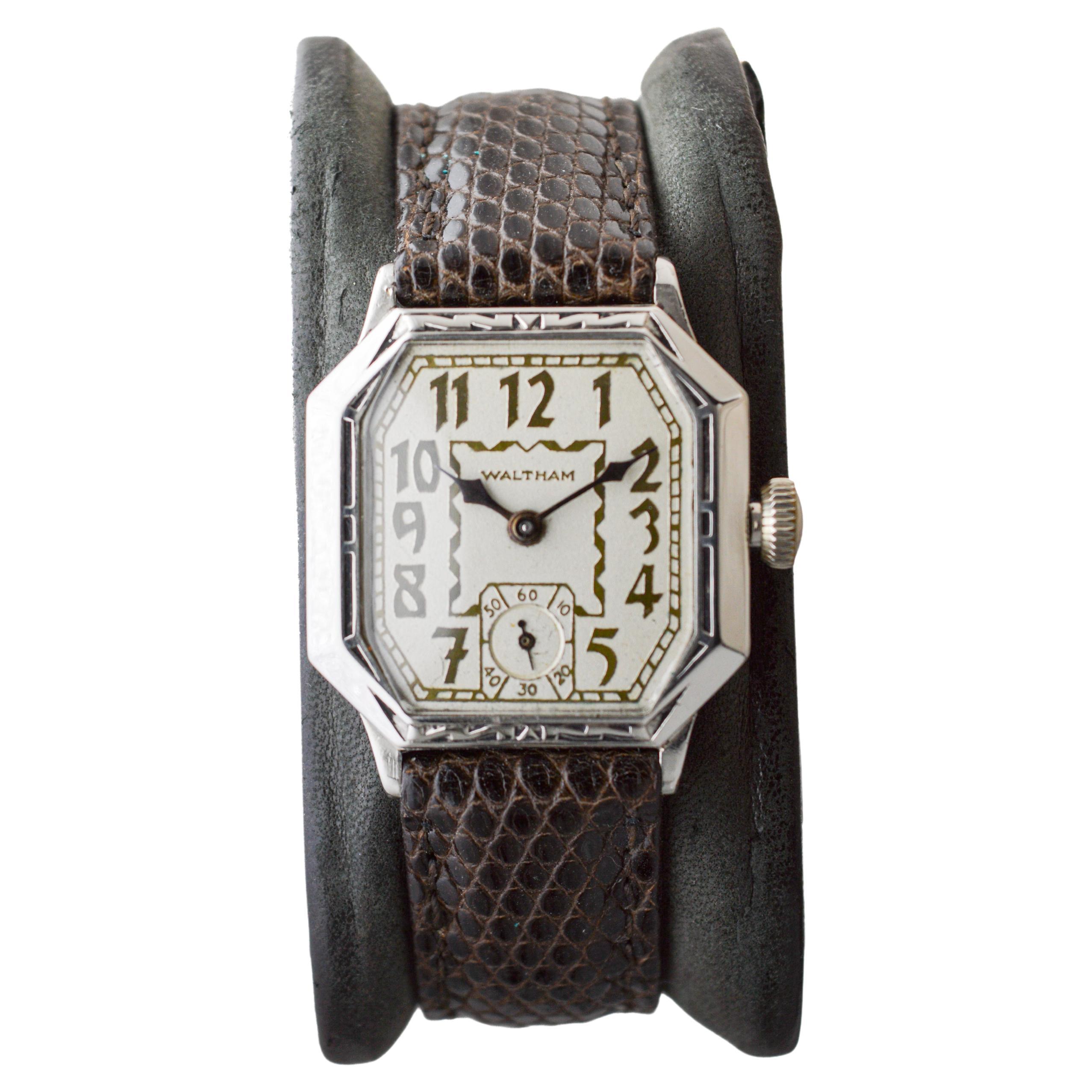 Waltham White Gold Filled Art Deco Watch with Original Dial circa 1926 For Sale 1