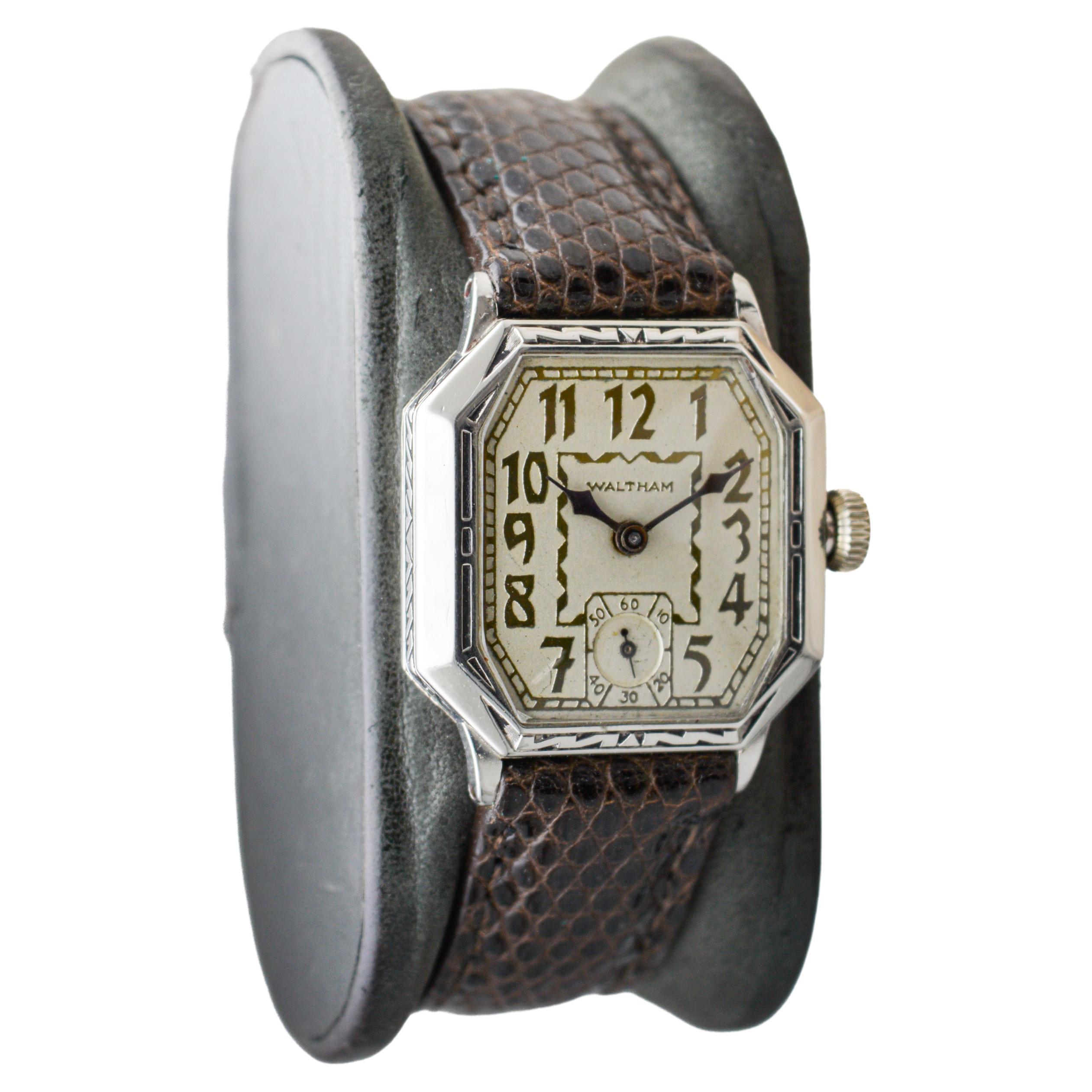 Waltham White Gold Filled Art Deco Watch with Original Dial circa 1926 For Sale 2