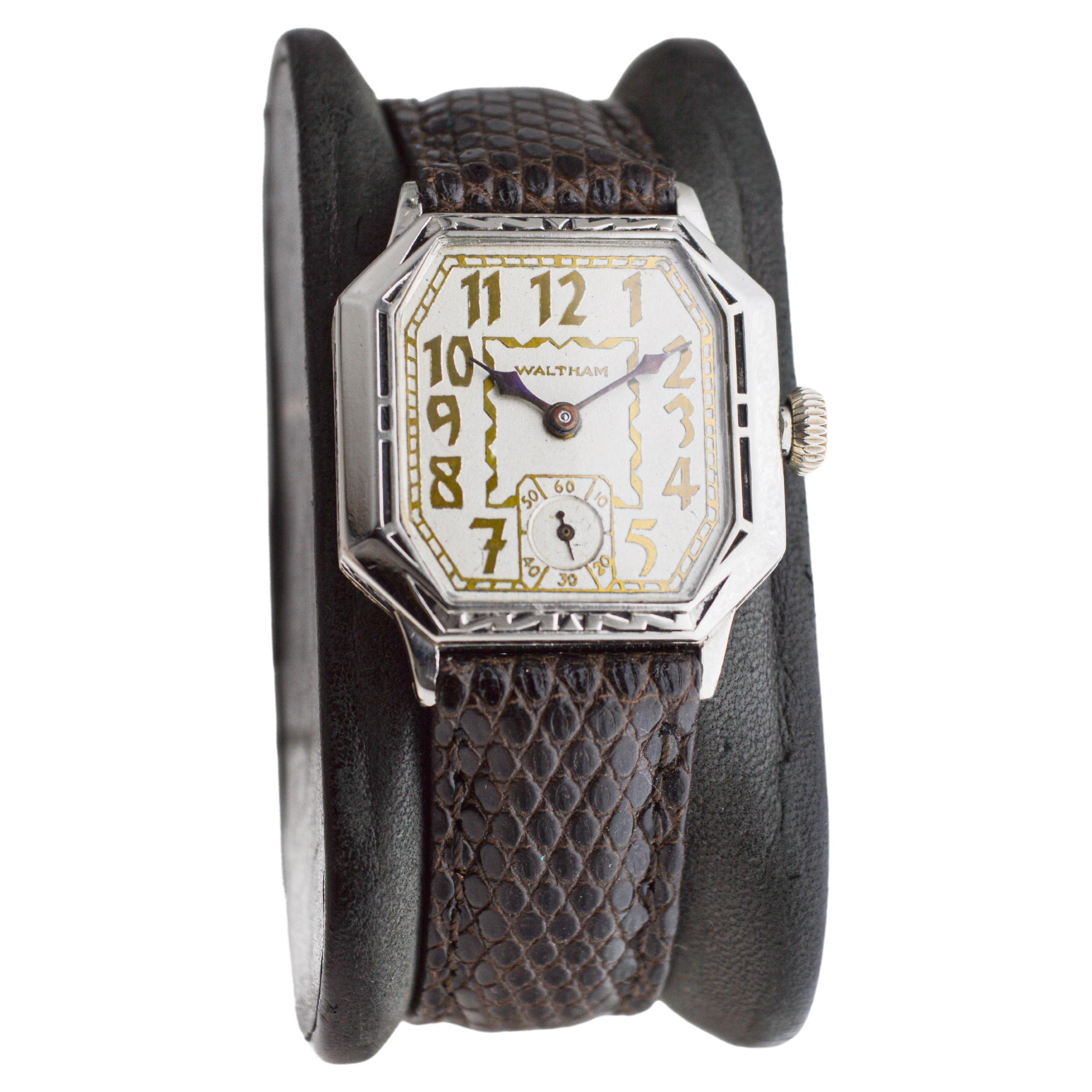 Waltham White Gold Filled Art Deco Watch with Original Dial circa 1926 For Sale 3