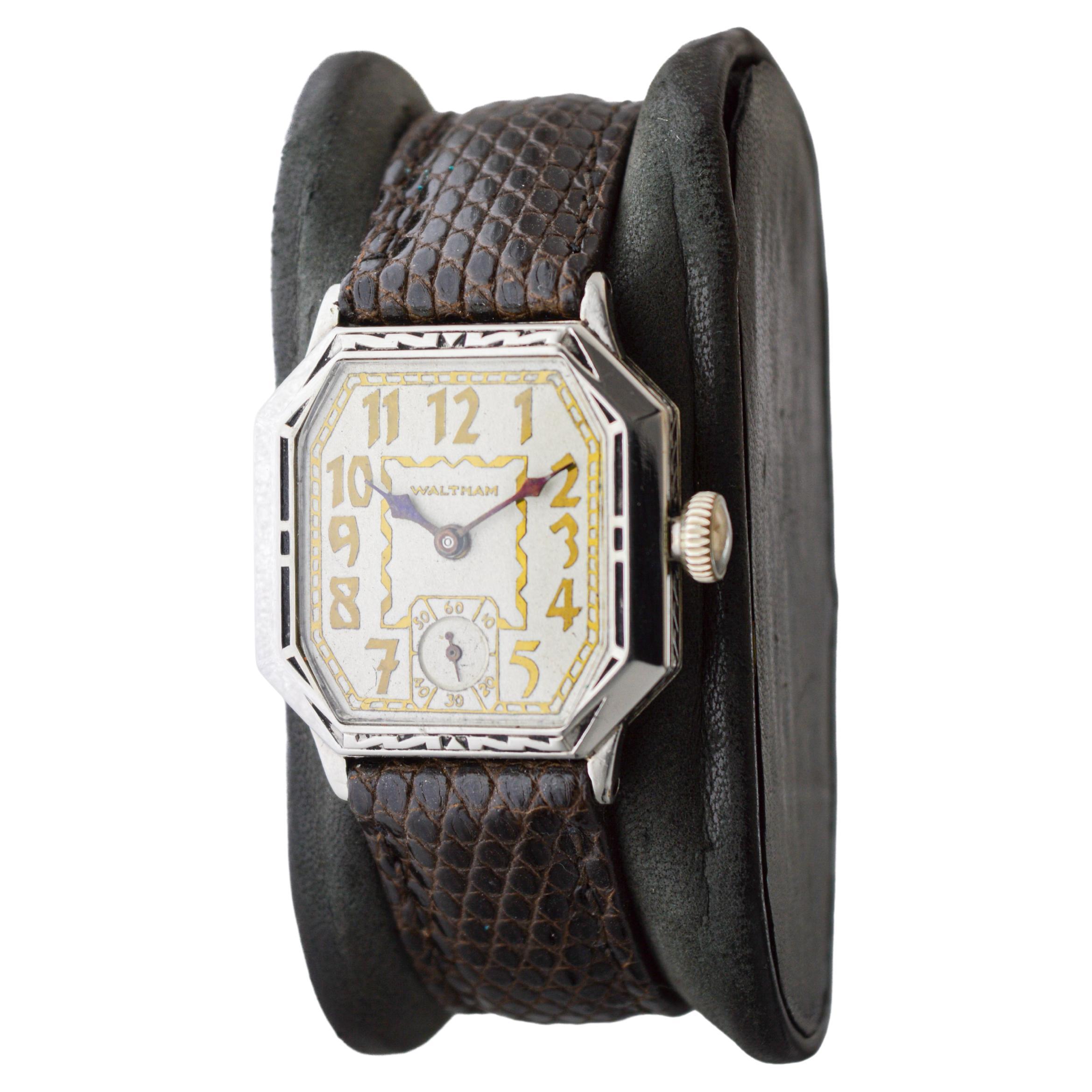 Waltham White Gold Filled Art Deco Watch with Original Dial circa 1926 For Sale 4