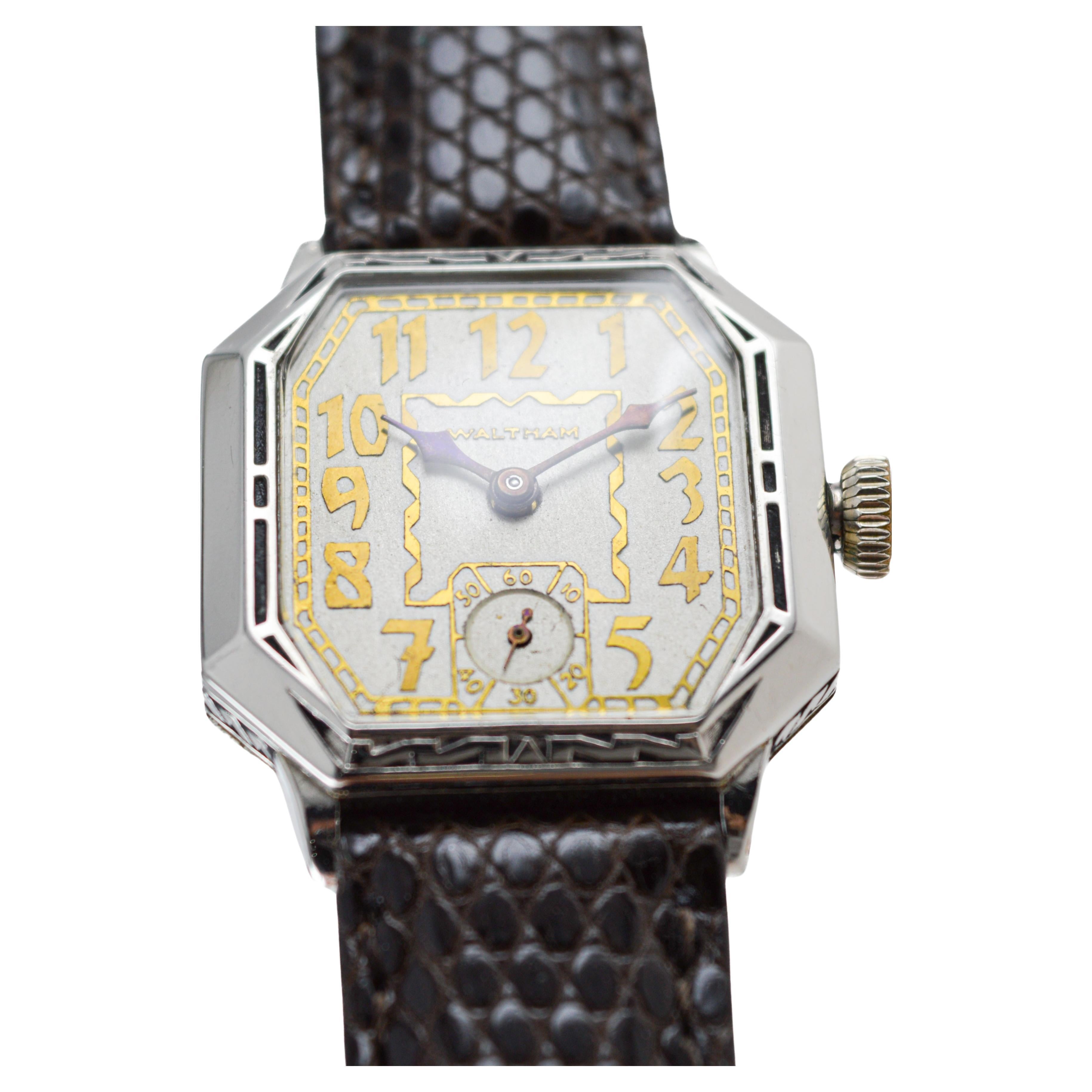 Waltham White Gold Filled Art Deco Watch with Original Dial circa 1926 For Sale 5