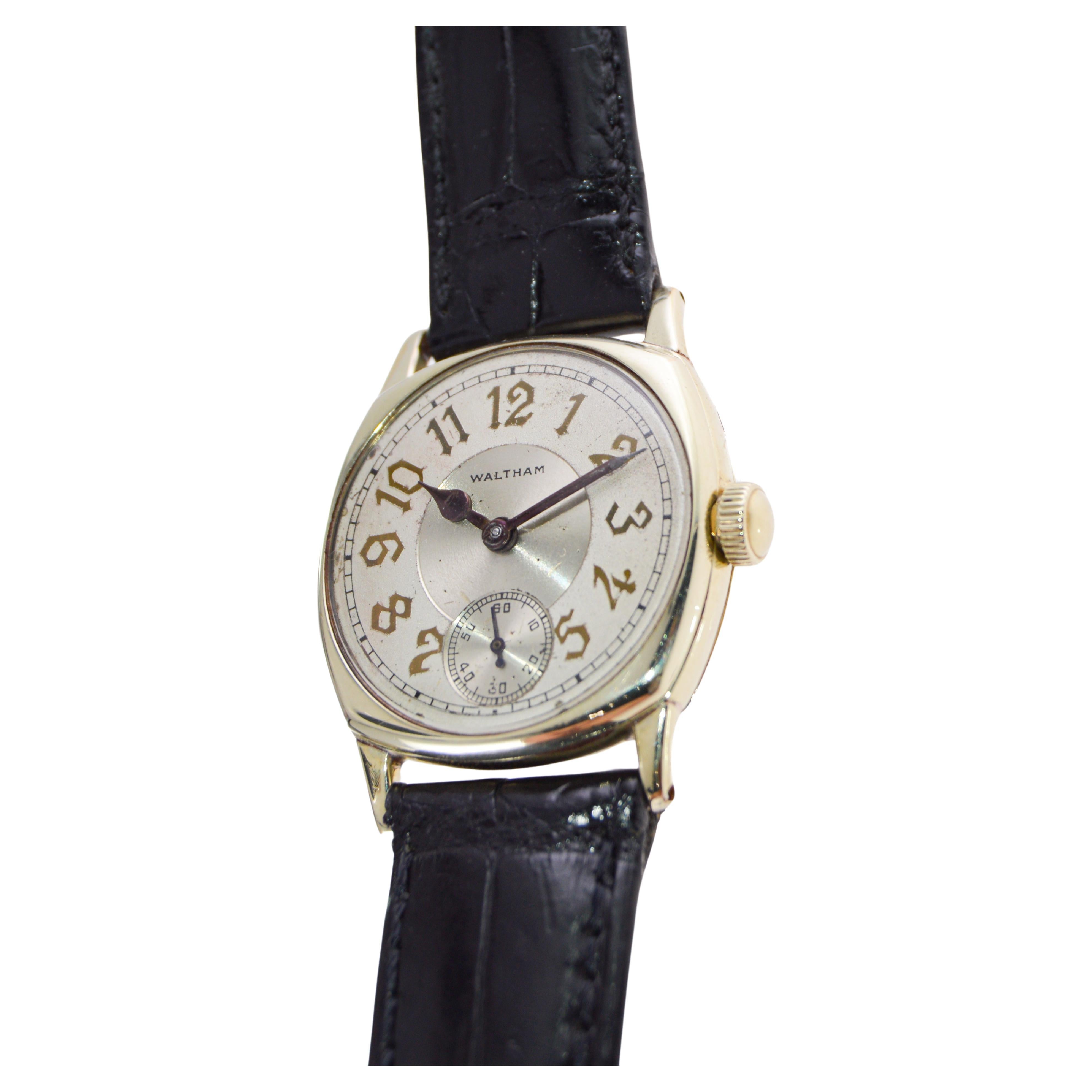 Waltham Gelbgold gefüllte Art-Déco-Uhr in Kissenform aus 1926 im Angebot 2