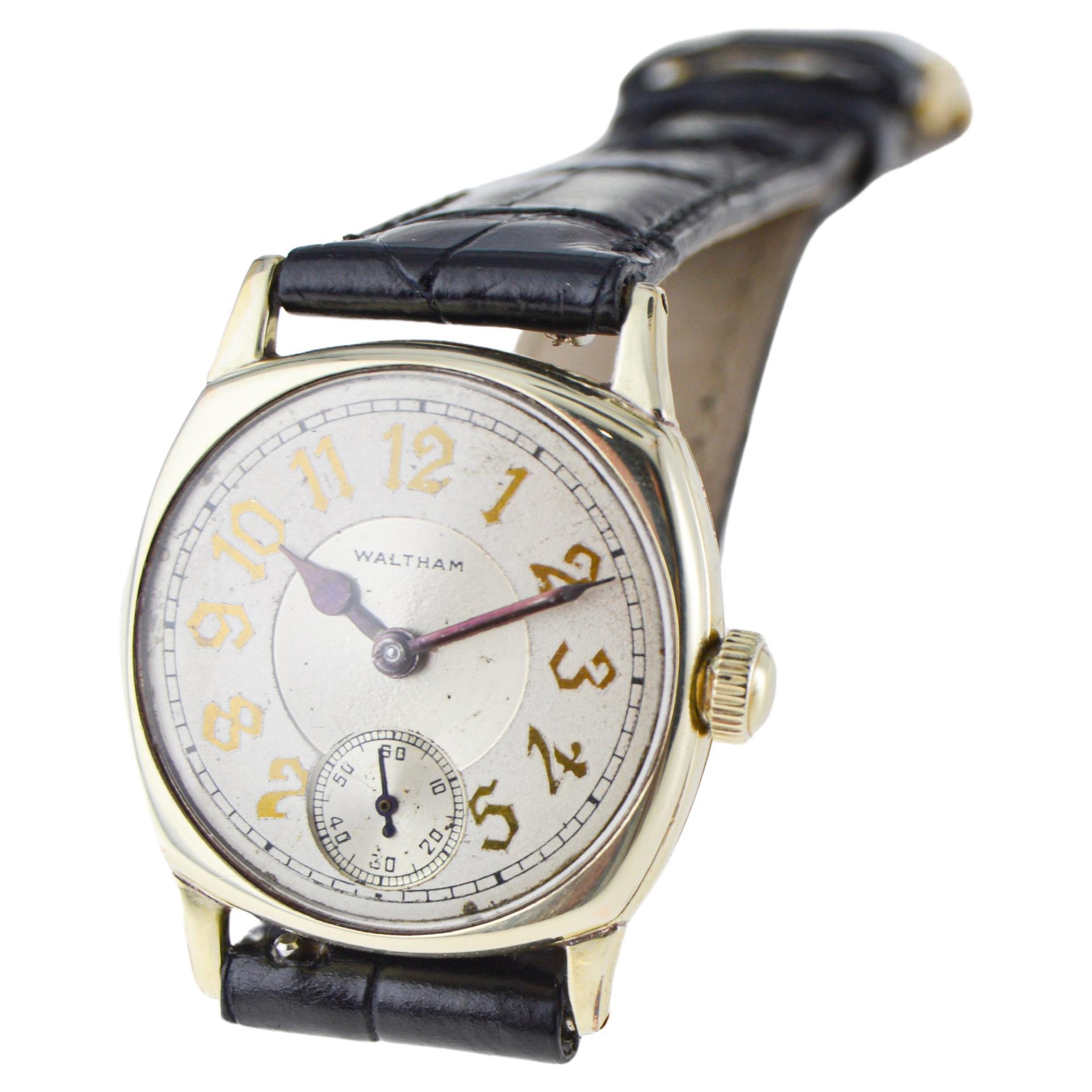 Waltham Gelbgold gefüllte Art-Déco-Uhr in Kissenform aus 1926 im Angebot 3
