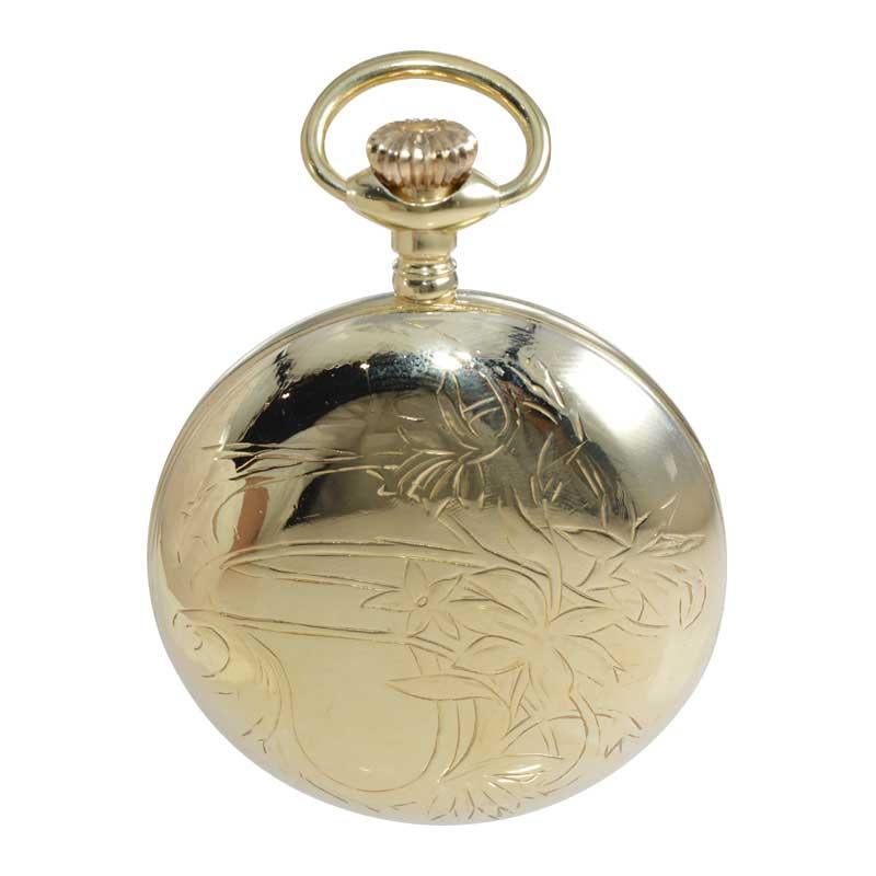 Women's or Men's Waltham Yellow Gold Filled Art Deco Open Face Pocket Watch from 1879 For Sale