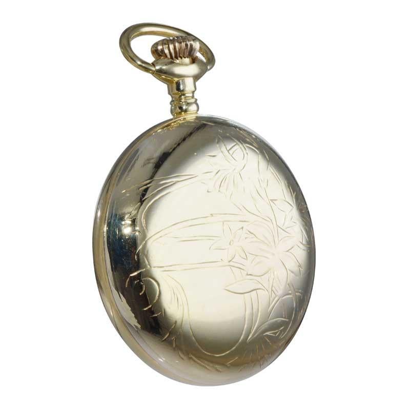 Waltham Yellow Gold Filled Art Deco Open Face Pocket Watch from 1879 For Sale 1