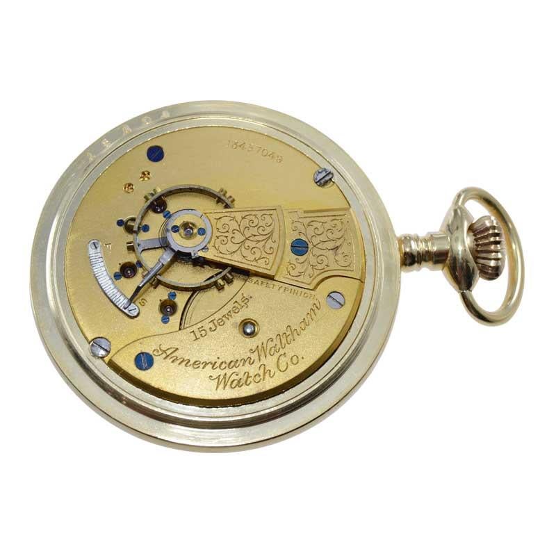 Waltham Yellow Gold Filled Art Deco Open Face Pocket Watch from 1879 For Sale 2