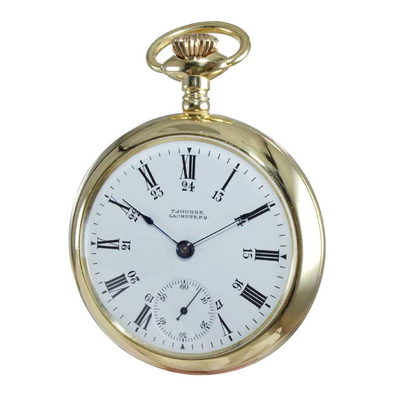 Waltham Yellow Gold Filled Art Deco Open Face Pocket Watch from 1879 For Sale