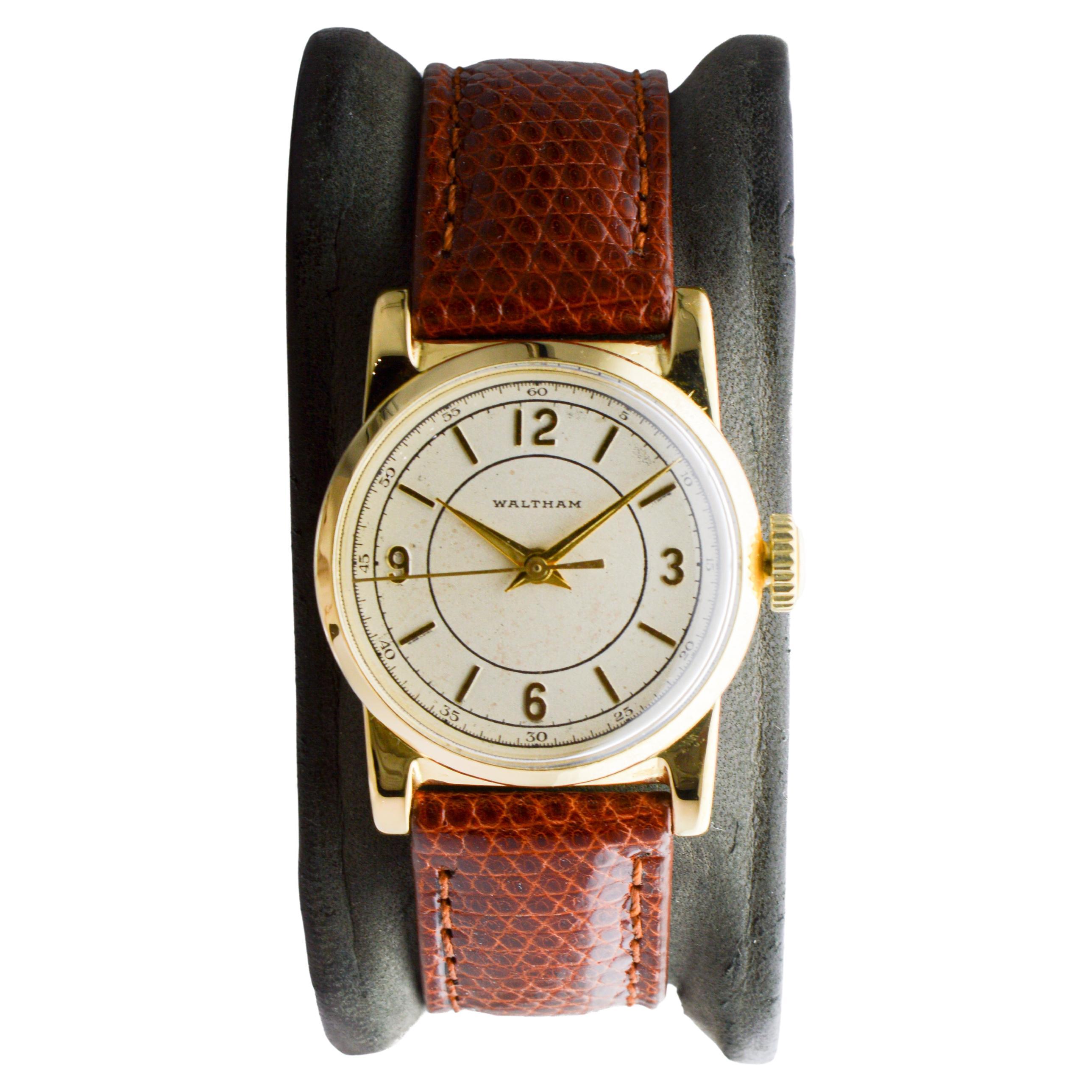Waltham Yellow Gold Filled Art Deco Sweep Seconds Watch circa 1934 For Sale 1