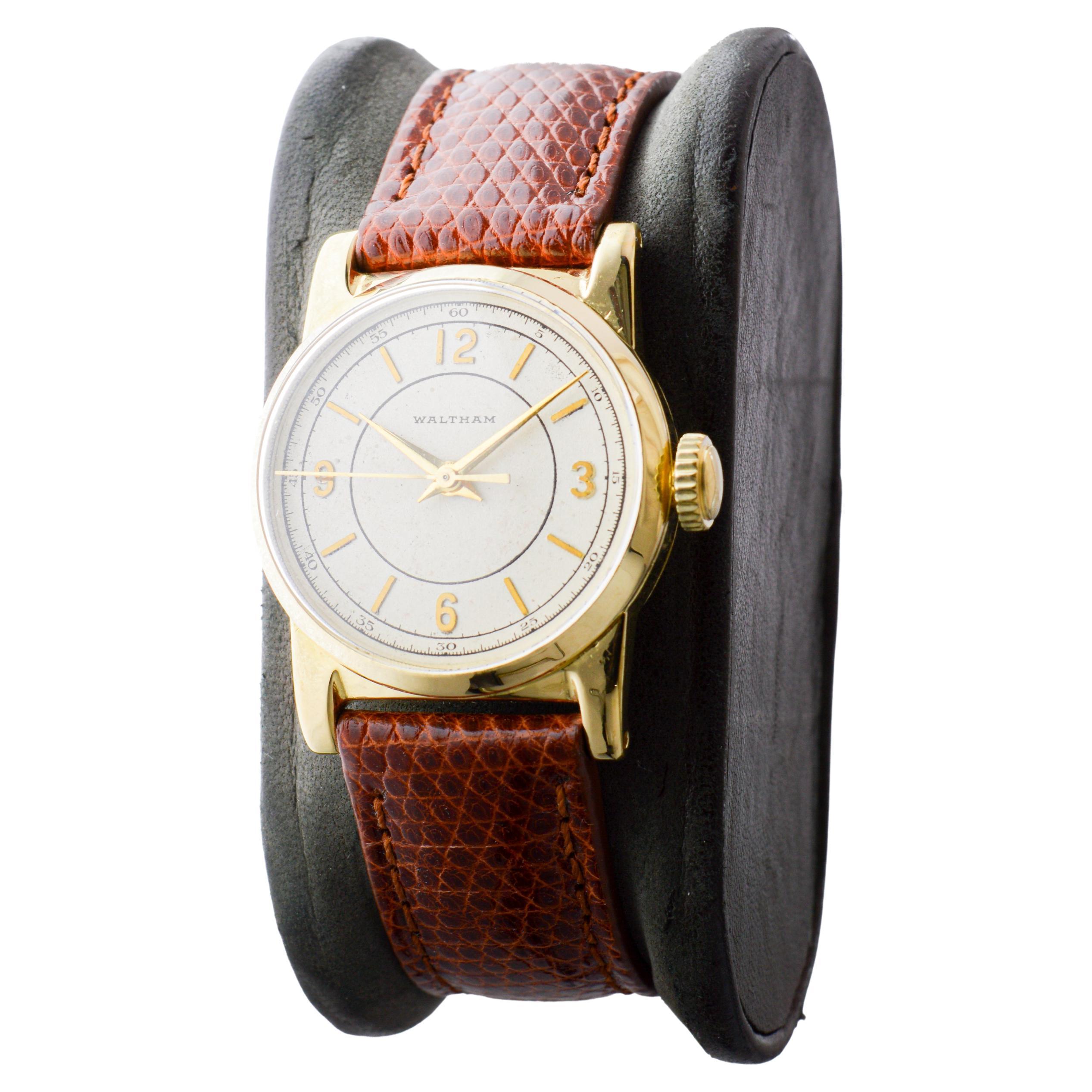 Waltham Yellow Gold Filled Art Deco Sweep Seconds Watch circa 1934 For Sale 3