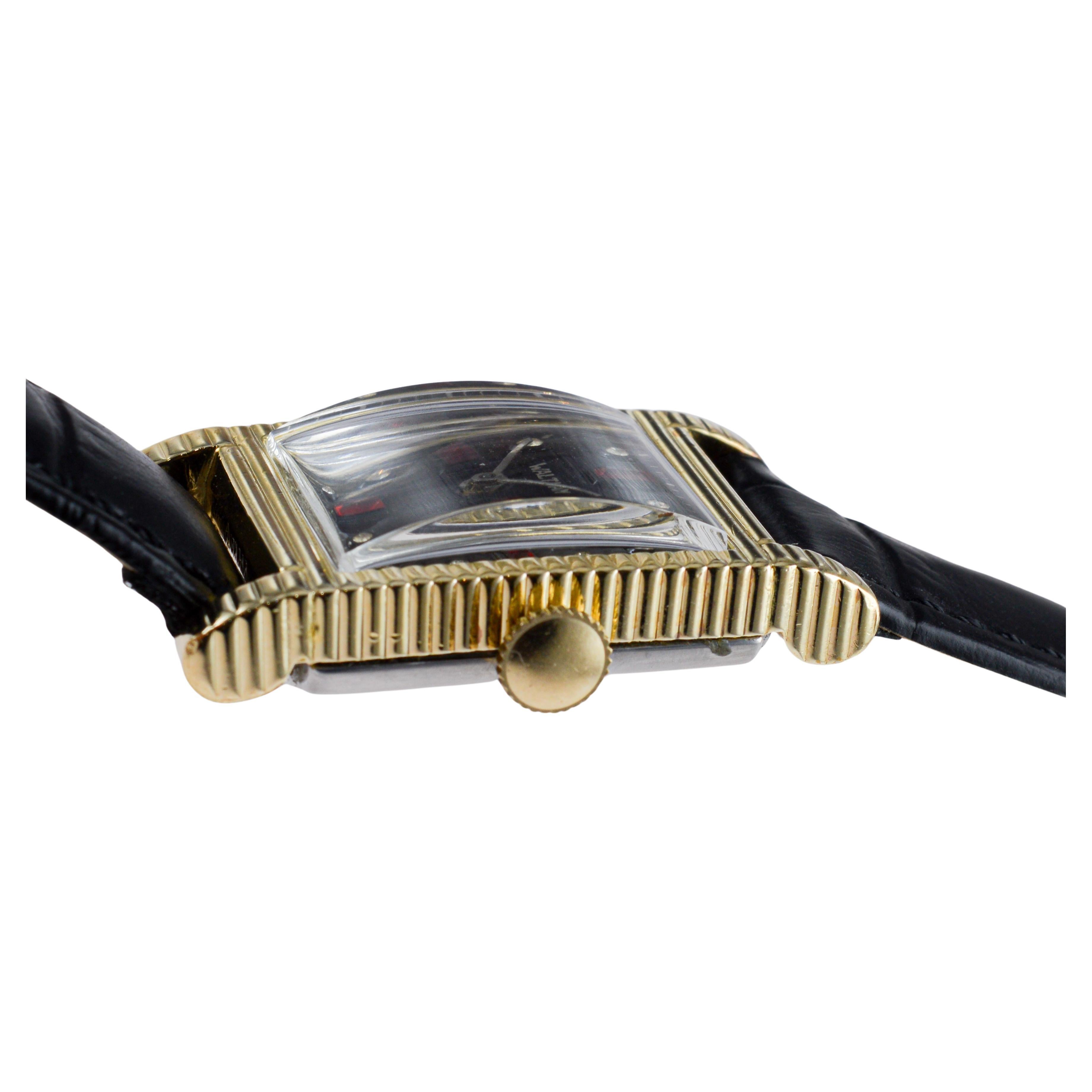 Reloj Waltham Estilo Tanque Art Decó Lleno de Oro Amarillo Años 40 en venta 9