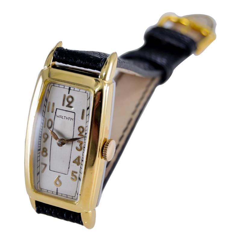Waltham Yellow Gold Filled Art Deco Tonneau Shape with Original Dial from 1930's For Sale 3