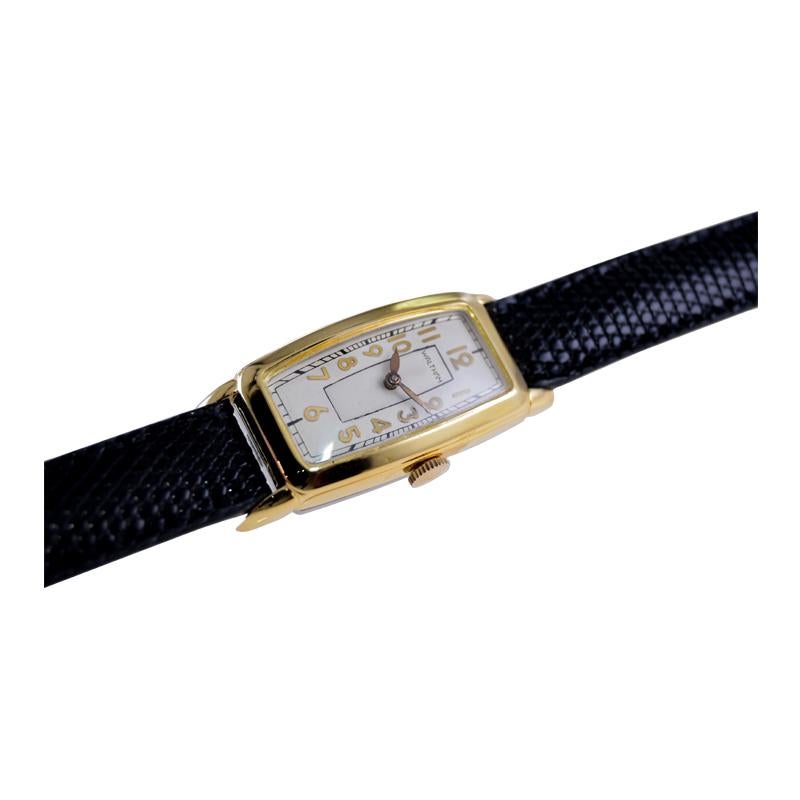 Waltham Yellow Gold Filled Art Deco Tonneau Shape with Original Dial from 1930's For Sale 5