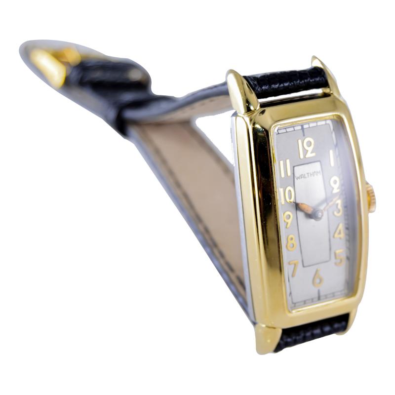 Women's or Men's Waltham Yellow Gold Filled Art Deco Tonneau Shape with Original Dial from 1930's For Sale