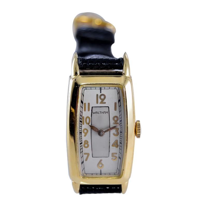 Waltham Yellow Gold Filled Art Deco Tonneau Shape with Original Dial from 1930's For Sale 2