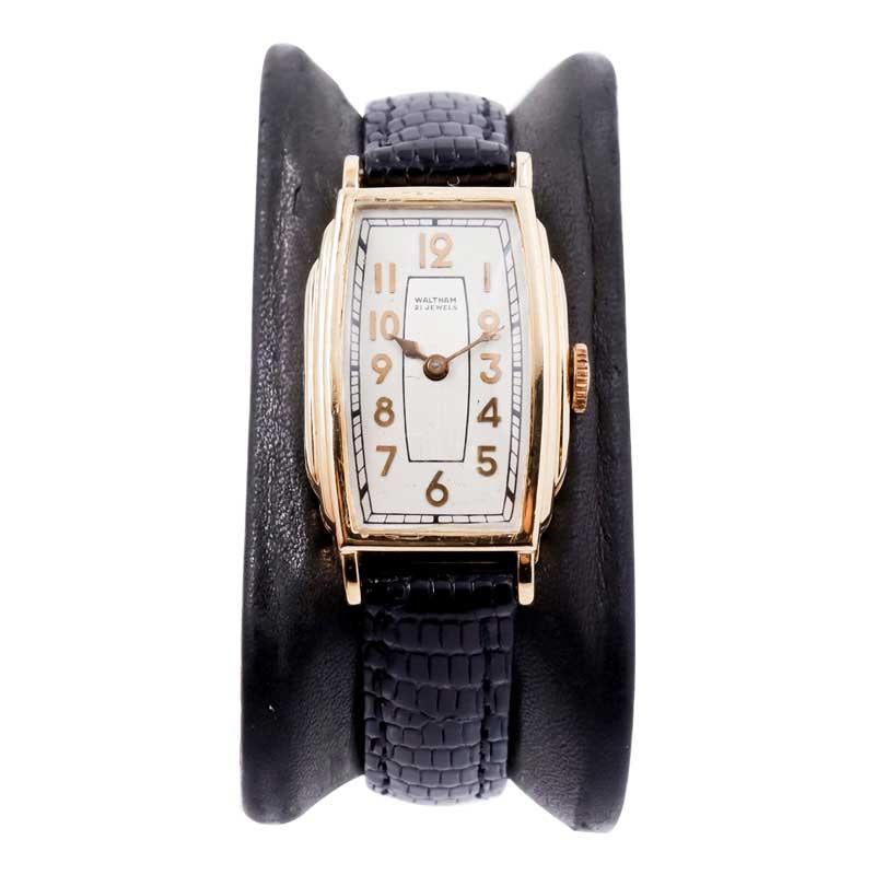 Waltham Yellow Gold Filled Art Deco Tonneau Shaped Watch from 1934 In Excellent Condition In Long Beach, CA