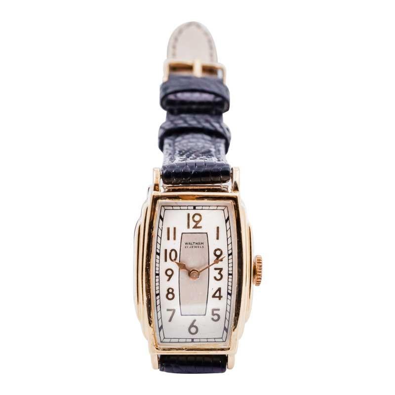 Waltham Yellow Gold Filled Art Deco Tonneau Shaped Watch from 1934 In Excellent Condition For Sale In Long Beach, CA