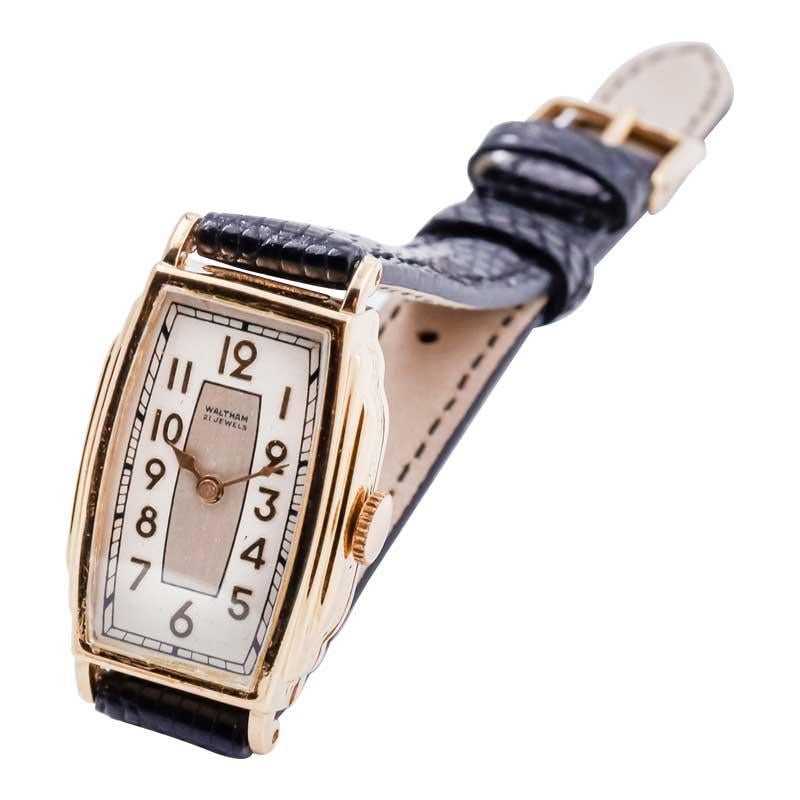 Waltham Yellow Gold Filled Art Deco Tonneau Shaped Watch from 1934 3