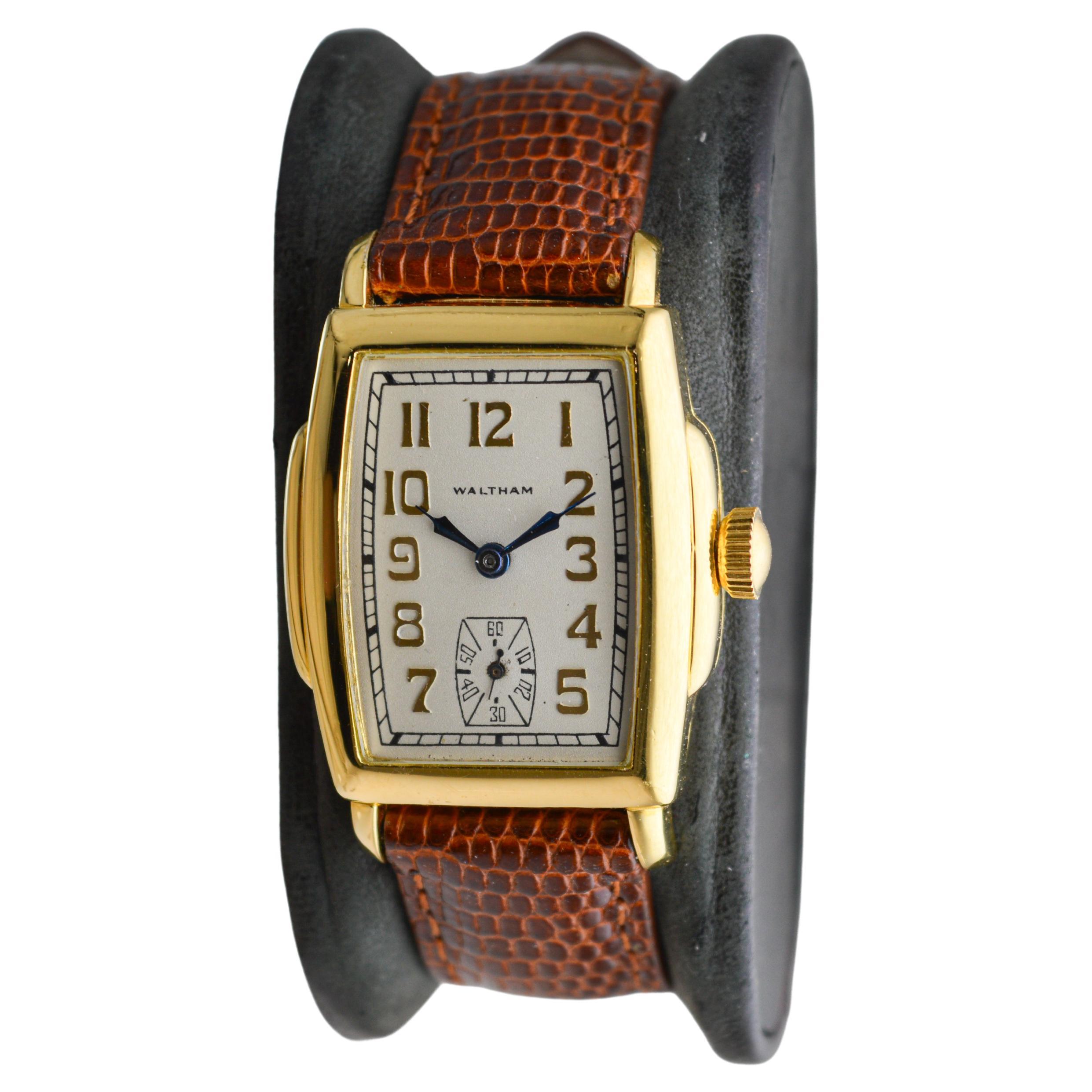 Waltham Yellow Gold Filled Art Deco Tonneau Shaped Watch Original Dial 1920's For Sale 1