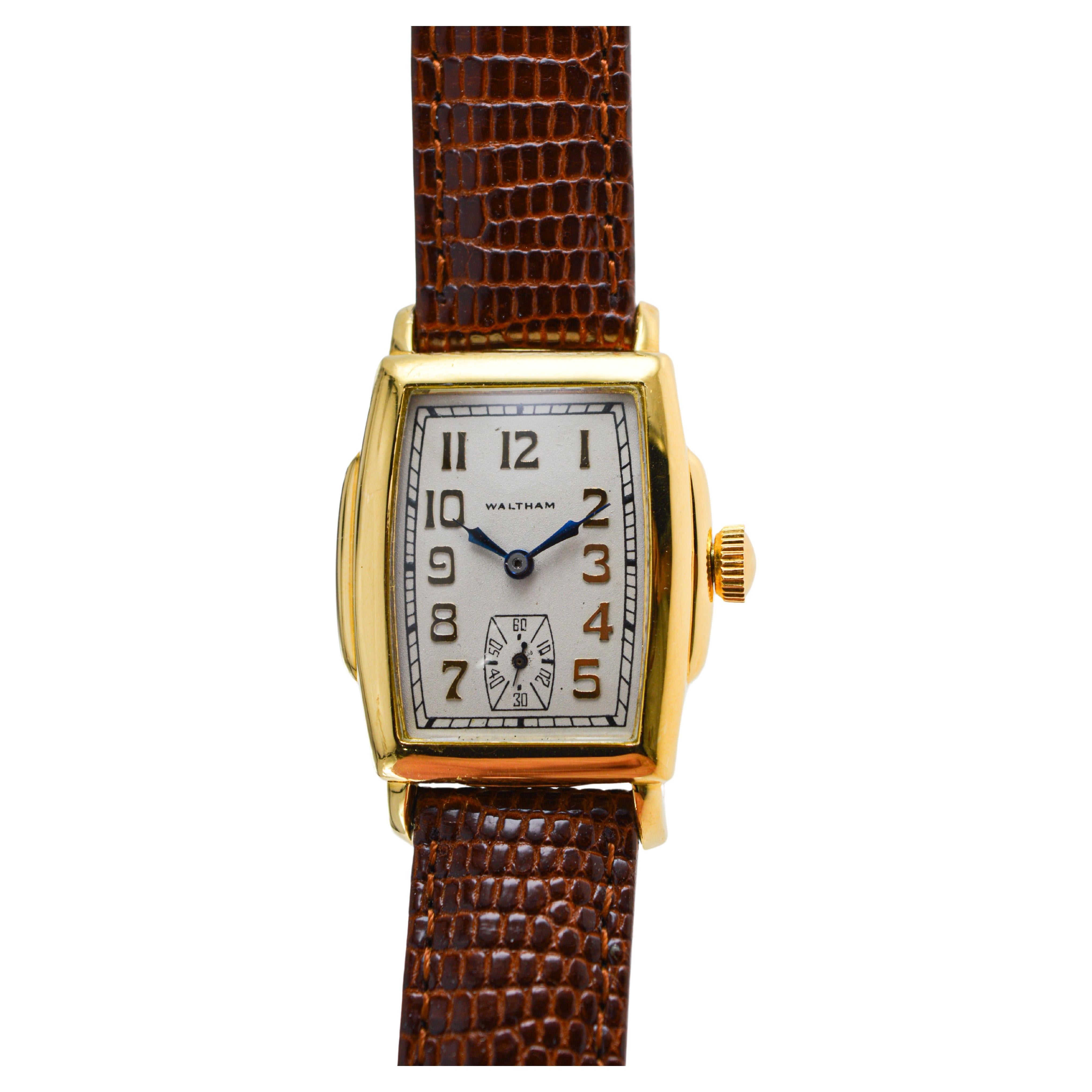 Waltham Gelbgold gefüllte Art Deco Tonneau-Uhr Original Zifferblatt 1920er Jahre im Angebot 1