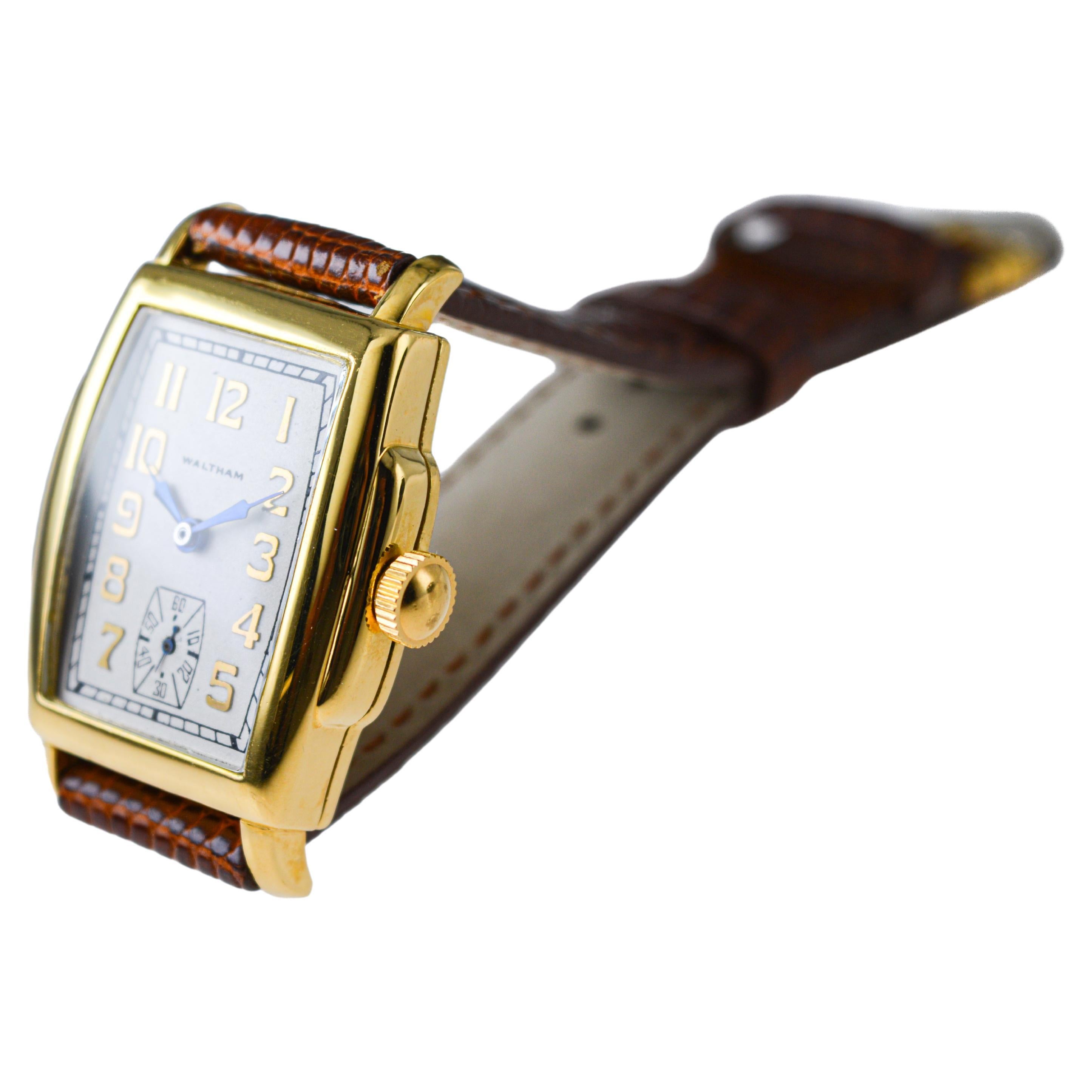 Waltham Yellow Gold Filled Art Deco Tonneau Shaped Watch Original Dial 1920's For Sale 5